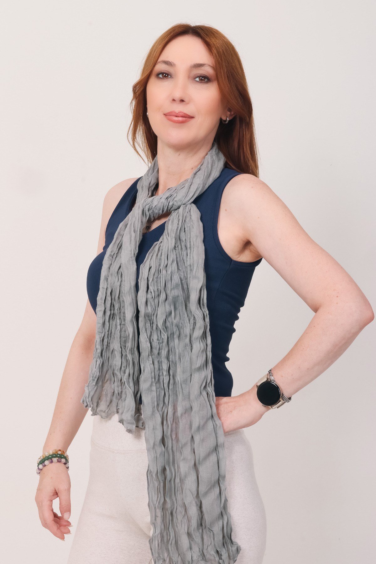 Shawl Lüks %100 Pamuk Gri Bürümcük Şal (65x175 cm)