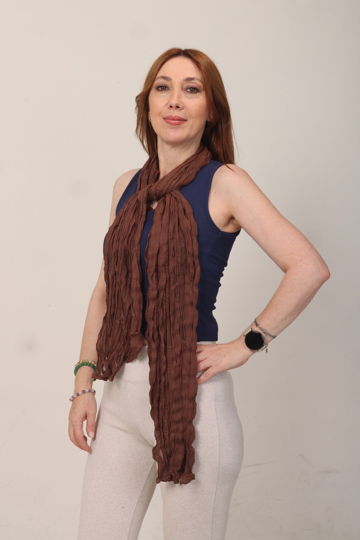 Shawl Lüks %100 Pamuk Kahve Bürümcük Şal (65x175 cm)