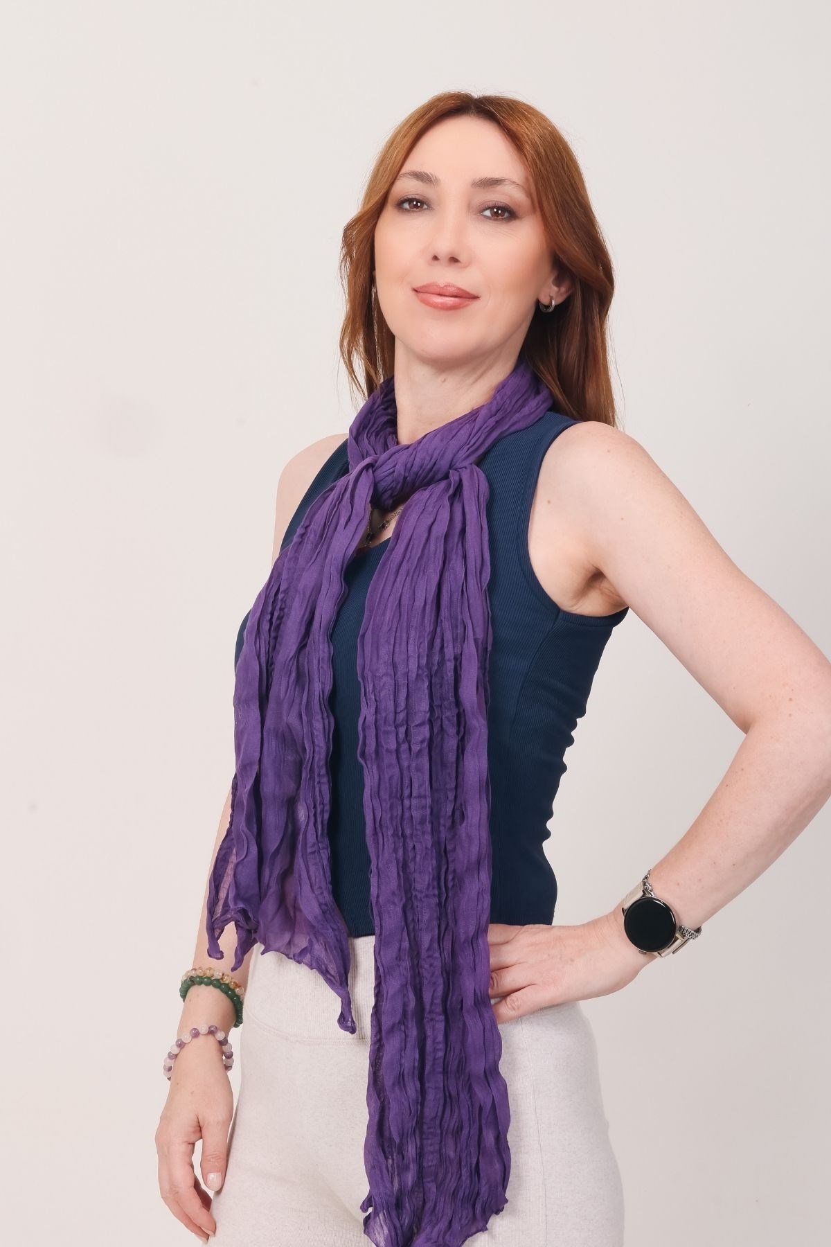 Shawl Lüks %100 Pamuk Mor Bürümcük Şal (65x175 cm)