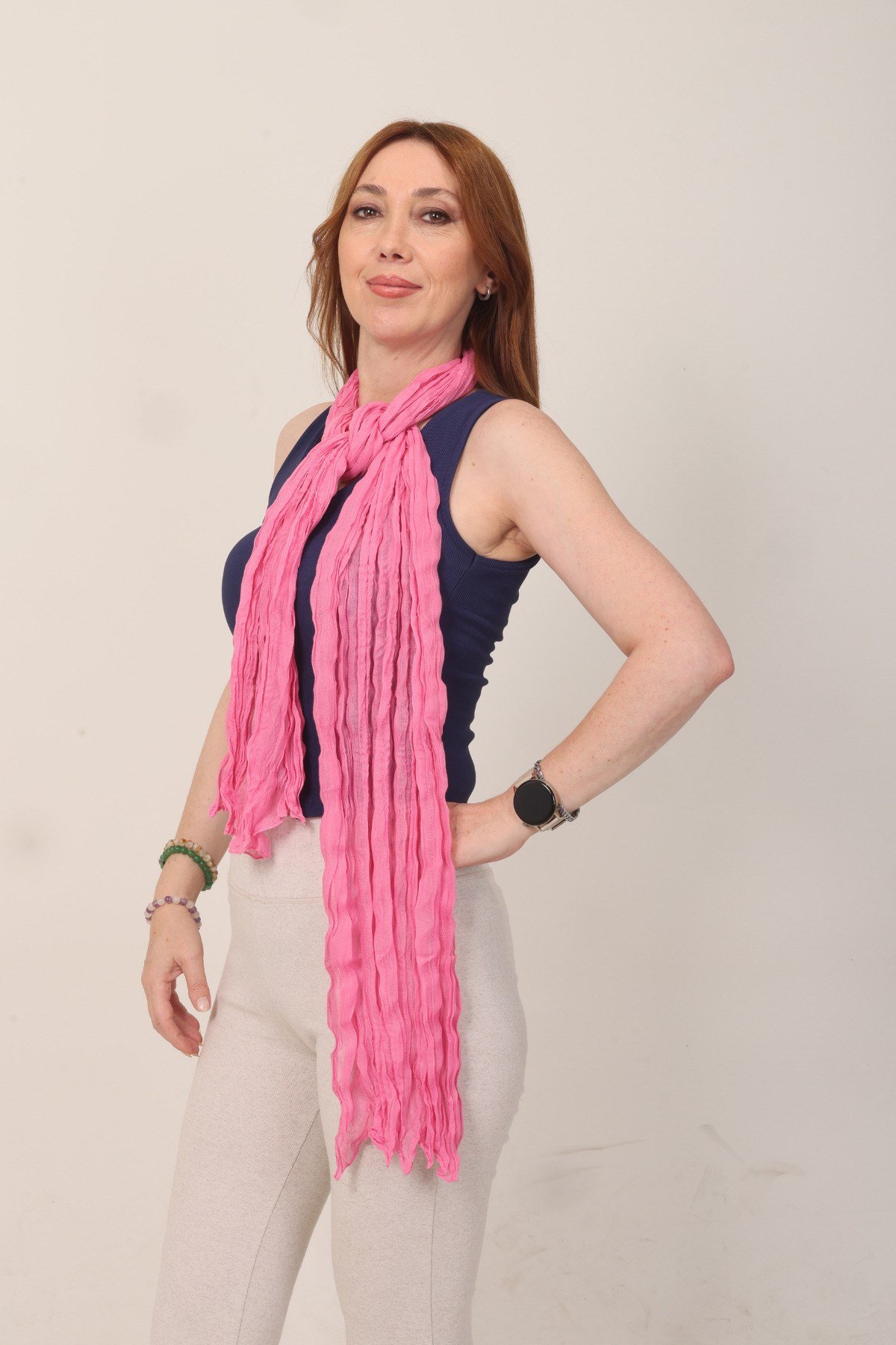 Shawl Lüks %100 Pamuk Pembe Bürümcük Şal (65x175 cm)
