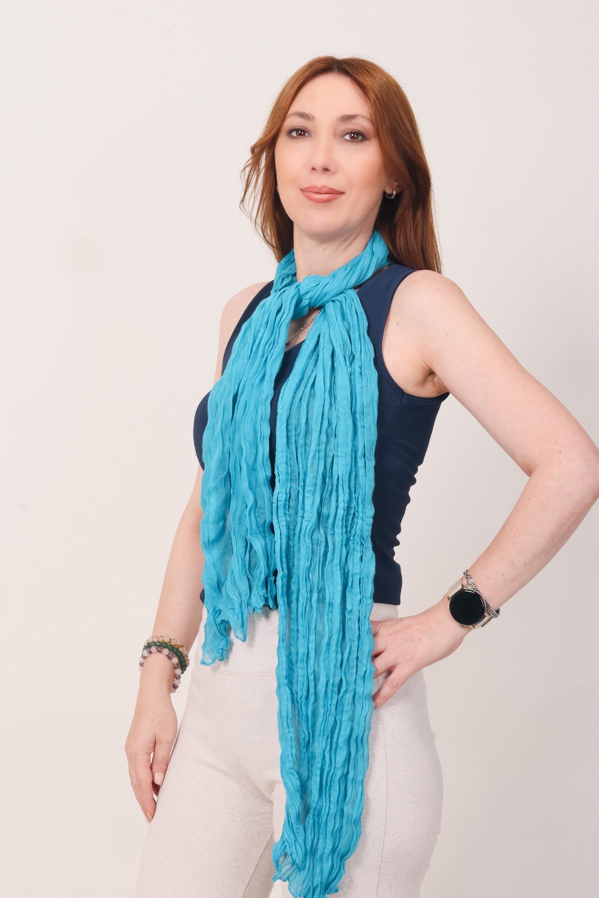 Shawl Lüks %100 Pamuk Turkuaz Bürümcük Şal (65x175 cm)