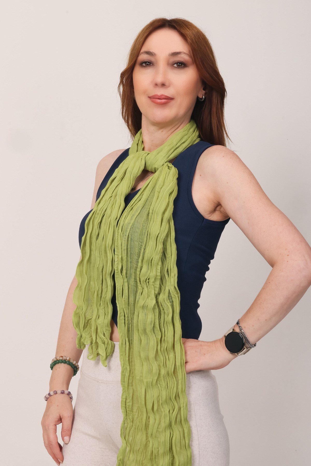 Shawl Lüks %100 Pamuk Yağ Yeşili Bürümcük Şal (65x175 cm)