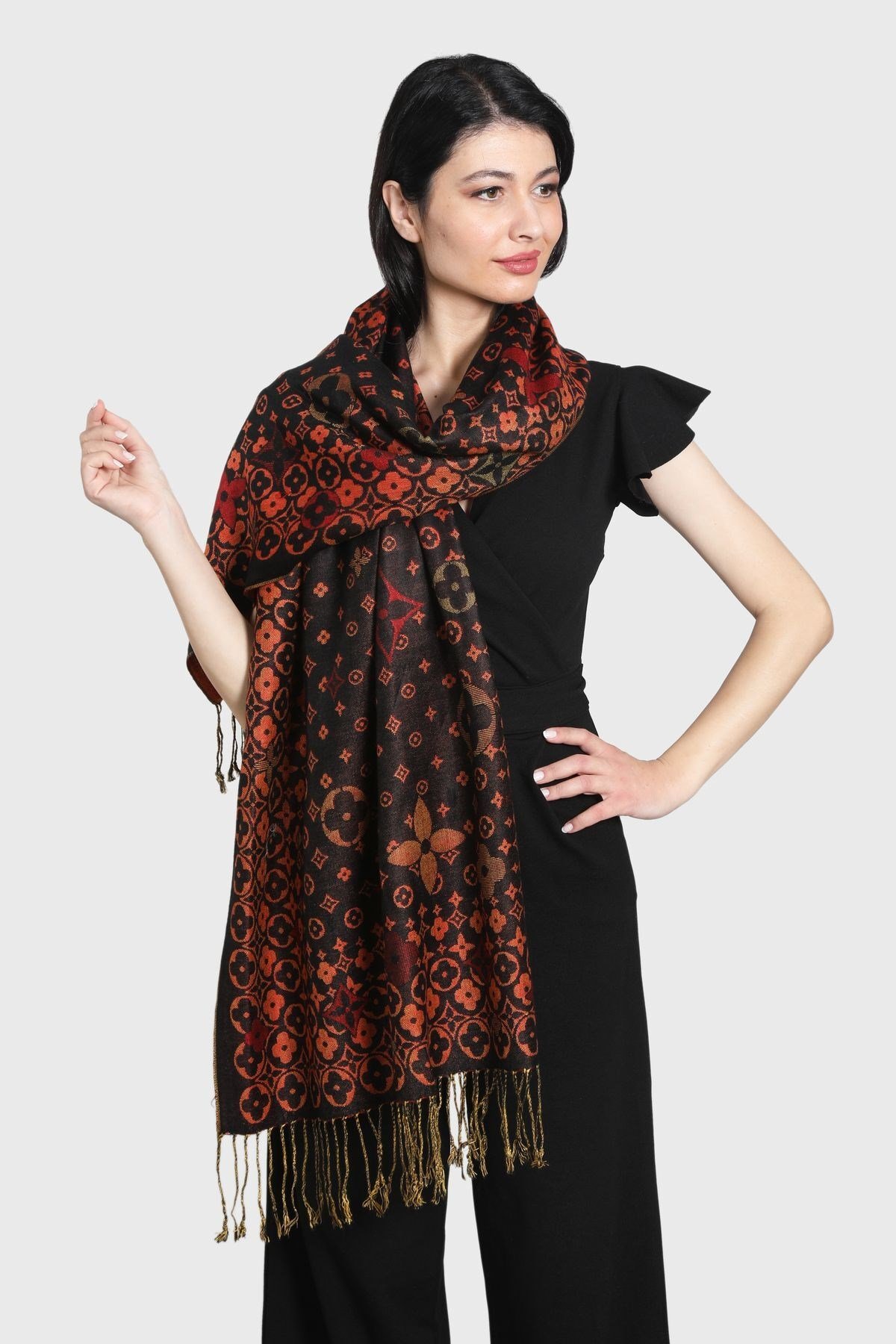 Siyah Kiremit Pashmina Şal