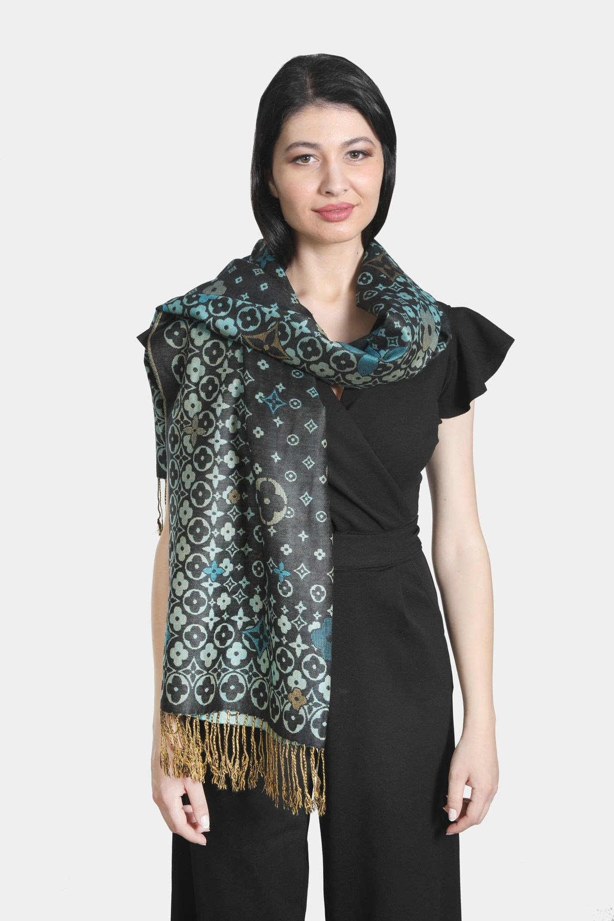 Siyah Turkuaz Pashmina Şal