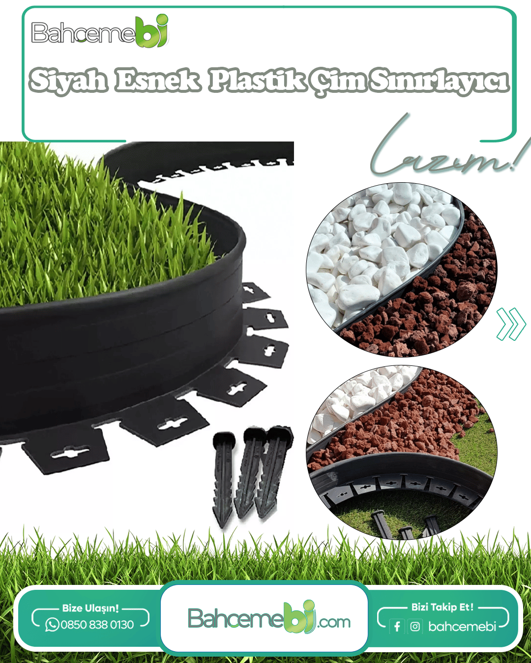 Çim Sınırlayıcı Esnek 20 MT SİYAH Çim Ayırıcı