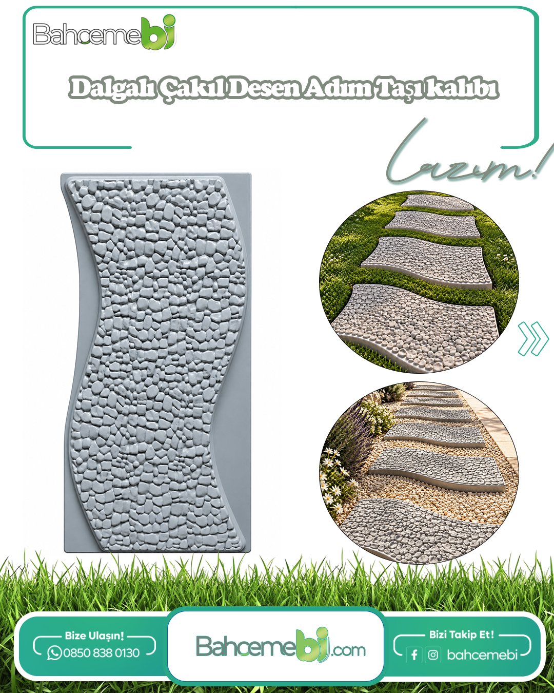 DALGALI ÇAKIL TAŞI DESEN ADIM TAŞI KALIBI | BSR GARDEN