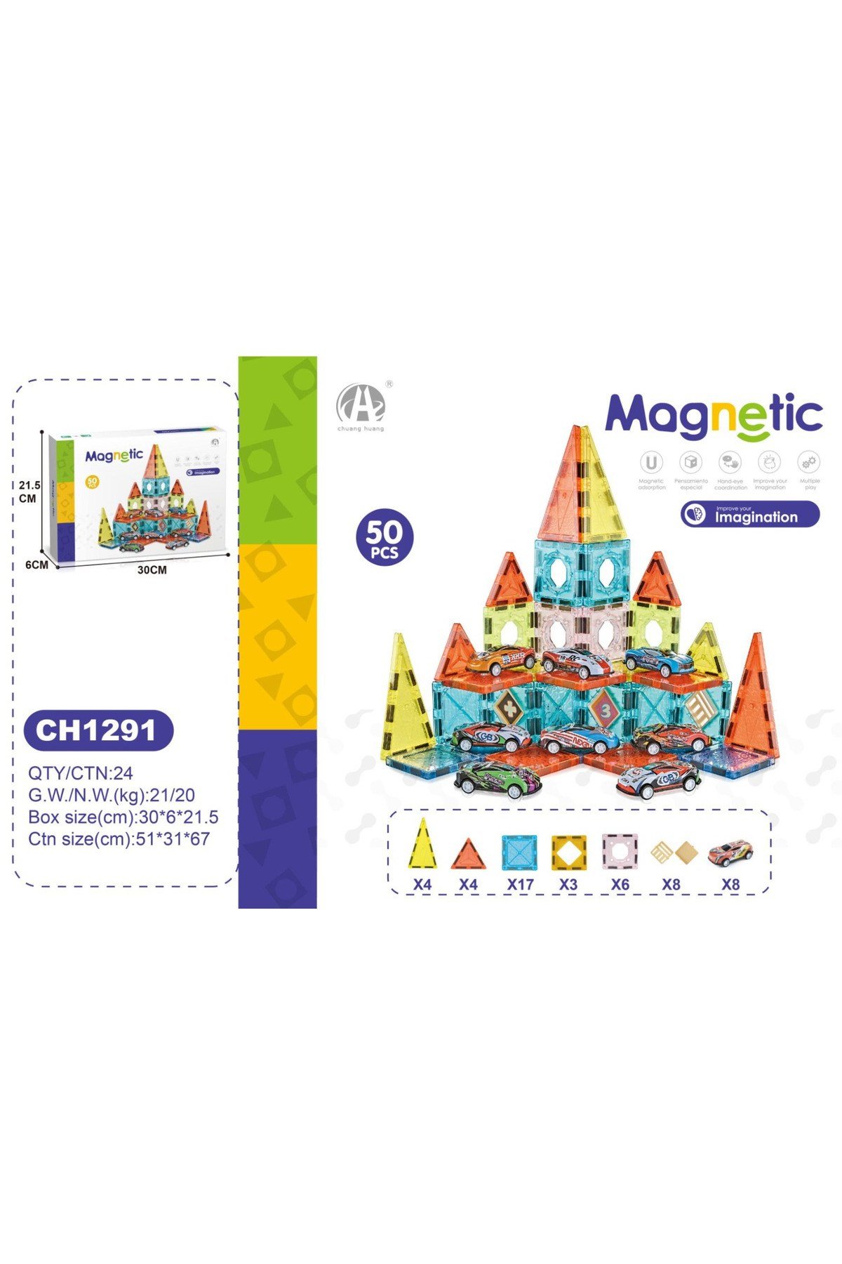 03-CH1291 5,5 CM MANYETİK BLOKLAR 50 PCS