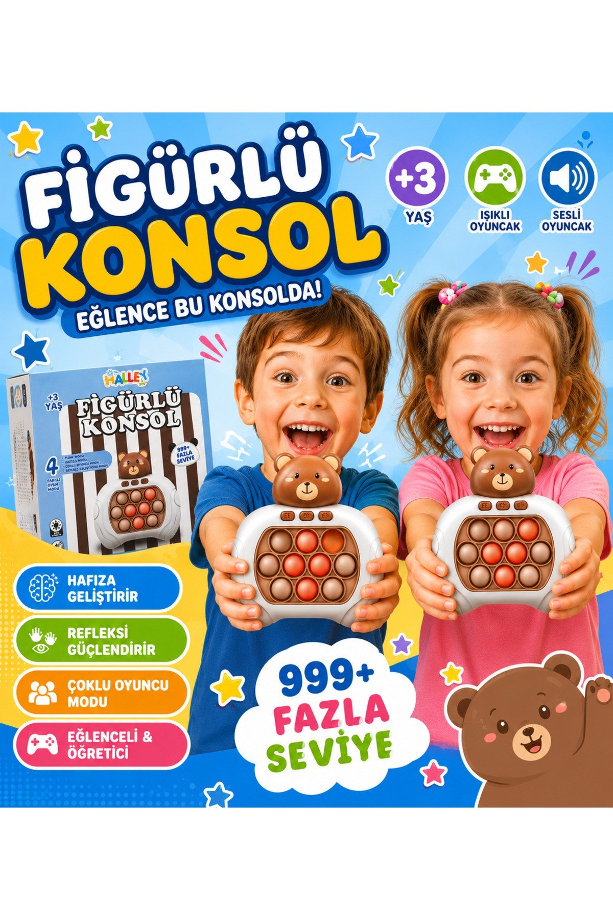 Pop it Figürlü Konsol Hafıza Geliştiren Ayıcıklı Oyun