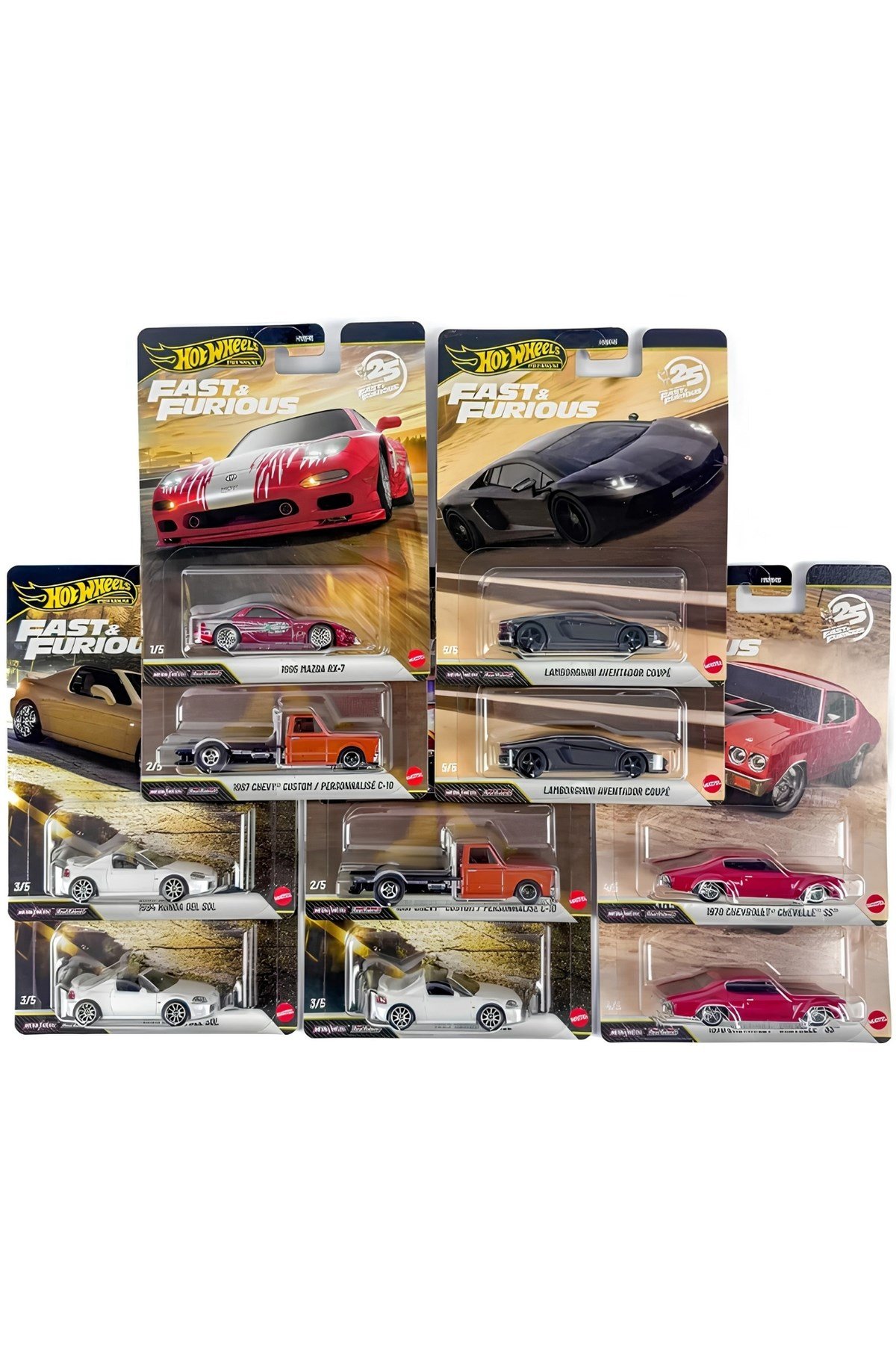 Premium Fast Furious 25. Yıl Seti Açılmamış Koli 10'lu Set Mazda RX 7 Lamborghini Aventador Coupe HNW46 - 979P