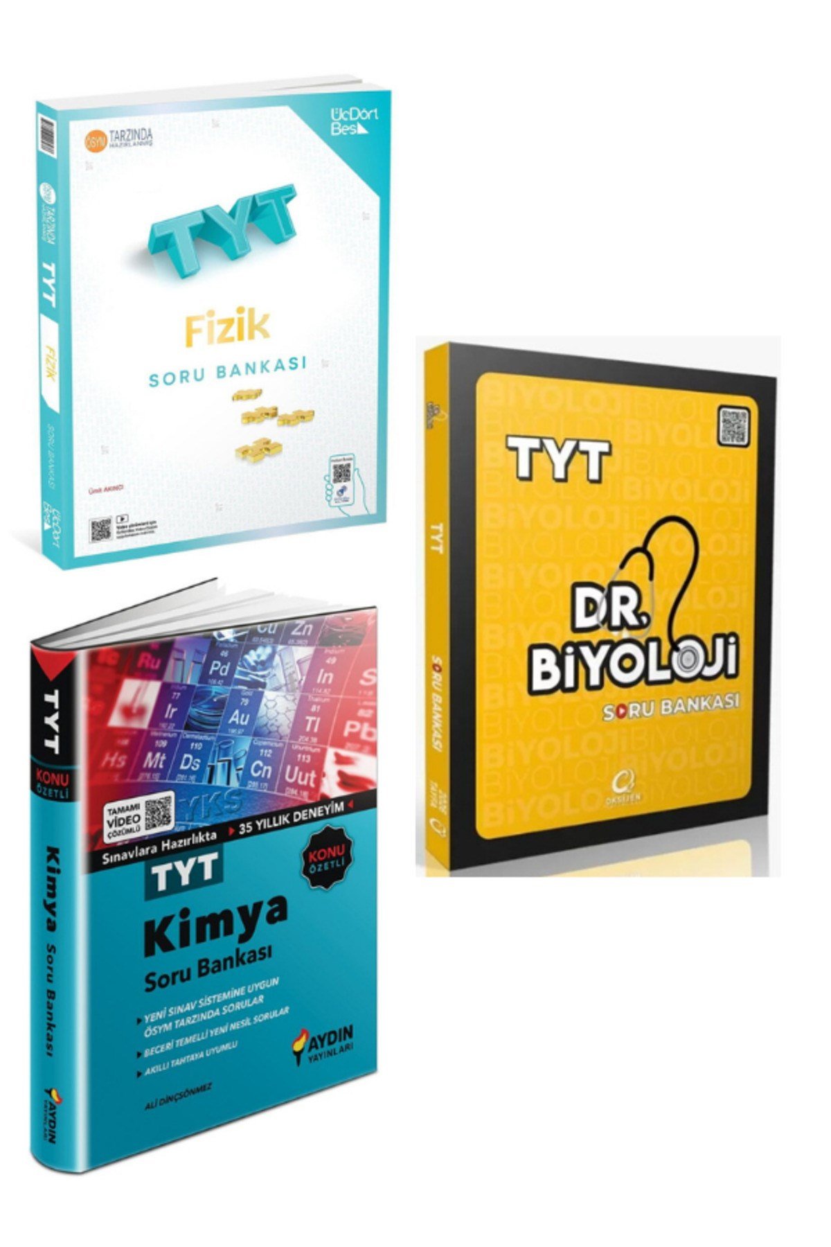 ÜÇDÖRTBEŞ TYT FİZİK AYDIN TYT KİMYA DR.BİYOLOJİ TYT BİYOLOJİ SORU BANKALARI SET