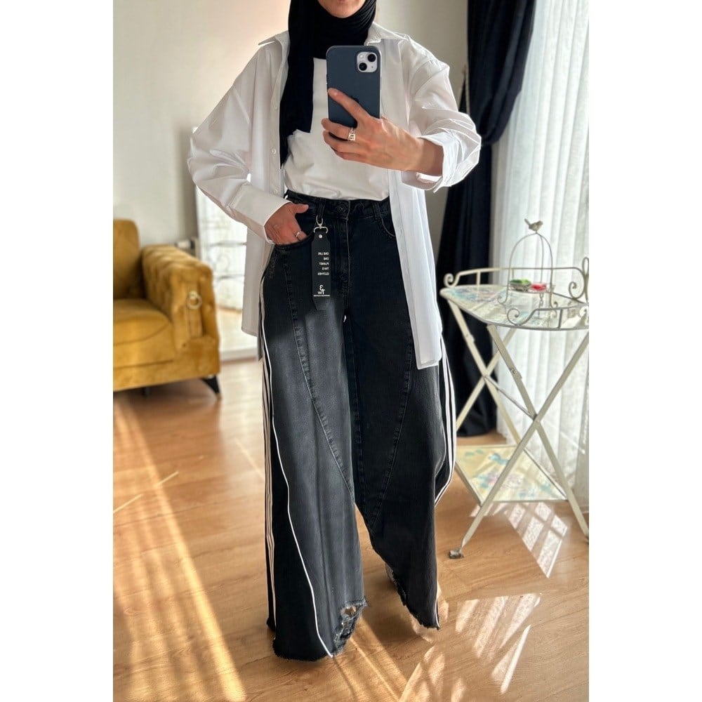 BİYELİ BOL PAÇA TASARIM JEAN
