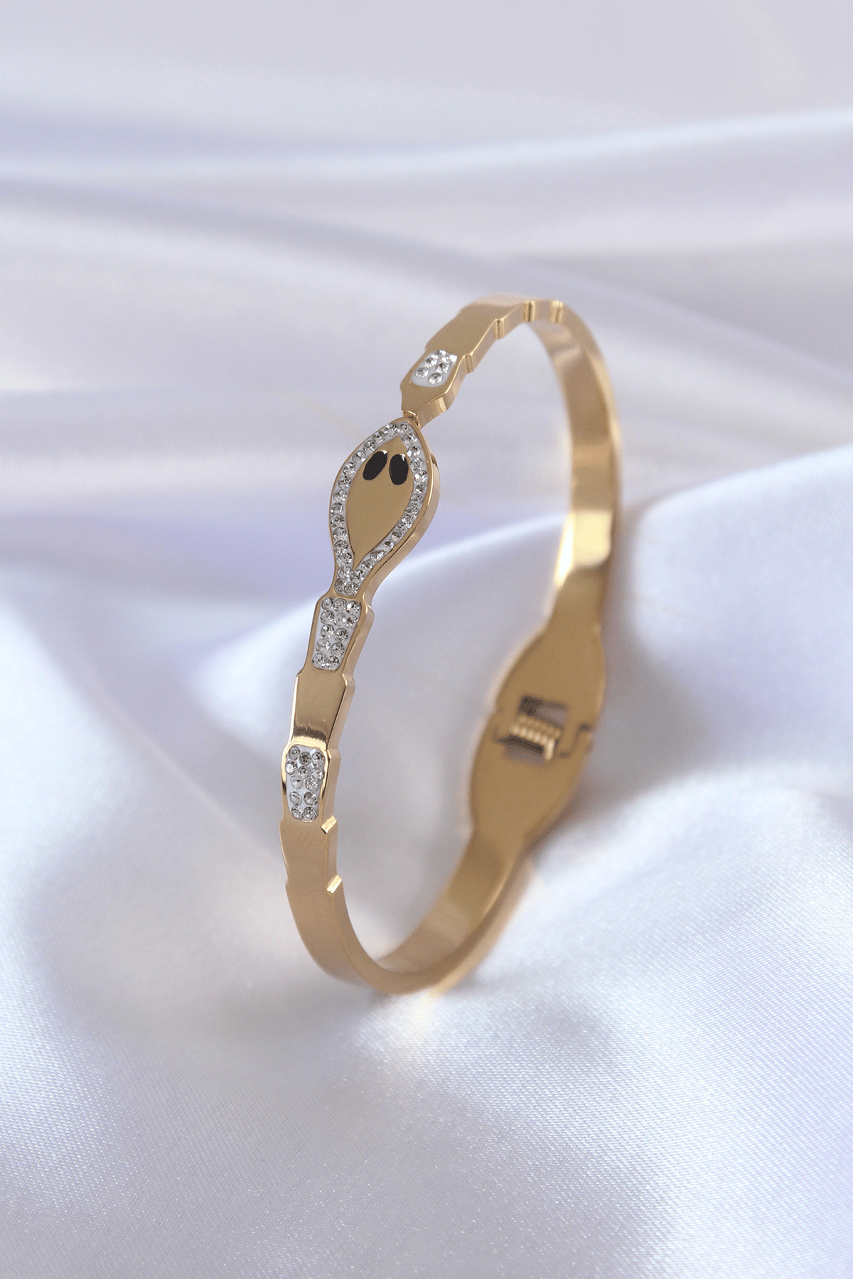 316L Çelik Gold Renk Yılan Model Zirkon Taş Detay Kadın Kelepçe 5886