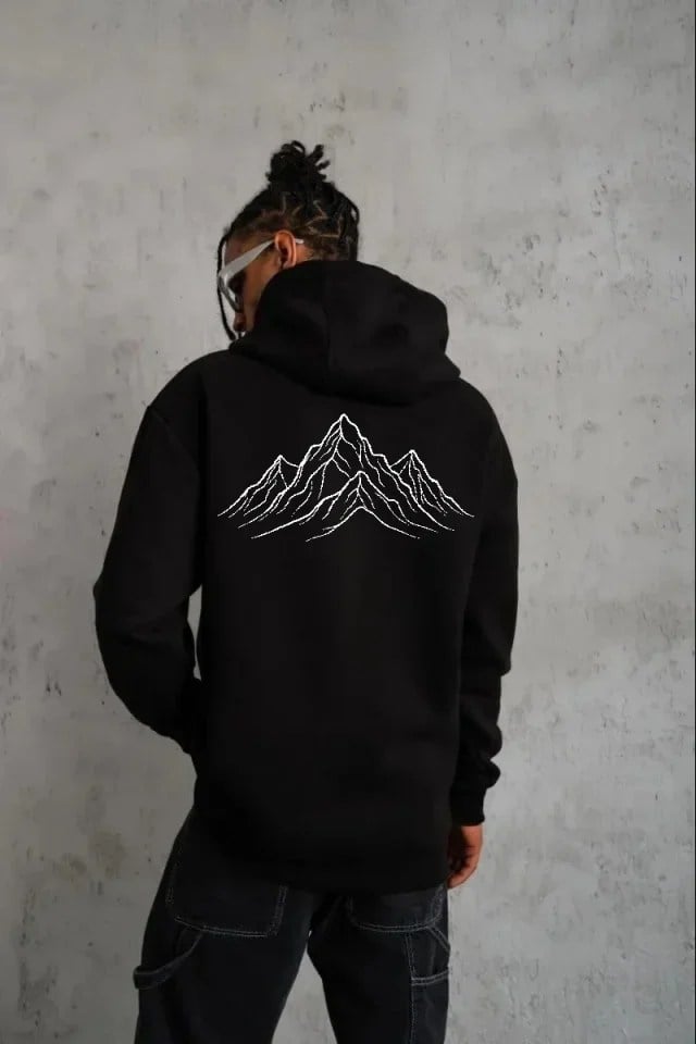 Erkek Nihilist Penguen Özel Tasarım Oversize Kapüşonlu Sweatshirt - Siyah