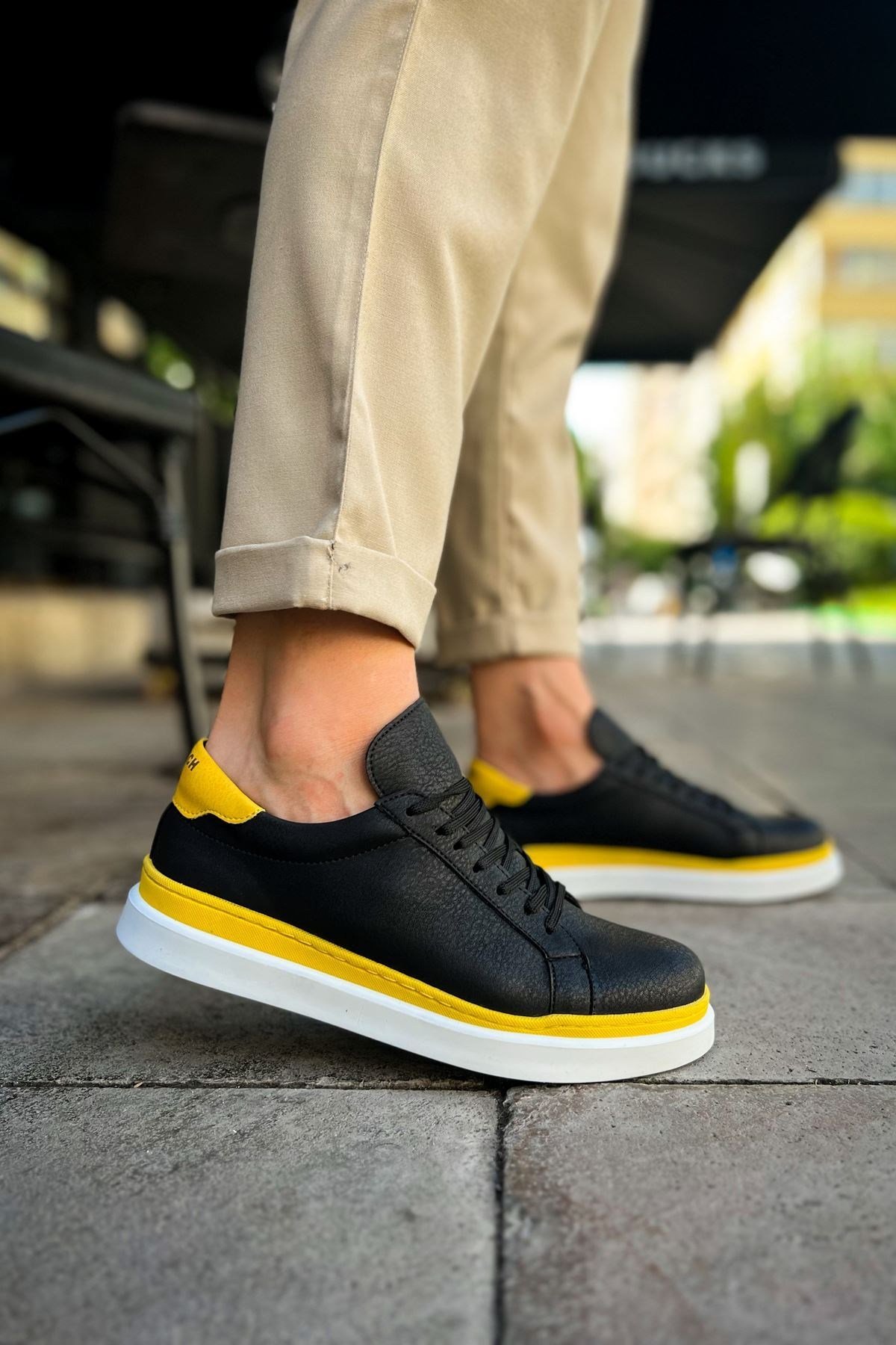 MN979 - Santoni GBT Spor Erkek Ayakkabı SIYAH/SARI