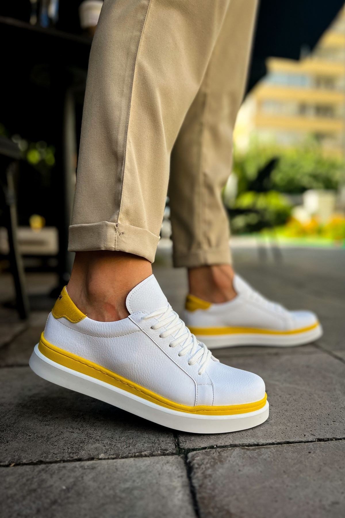 MN979 - Santoni GBT Spor Erkek Ayakkabı BEYAZ/SARI