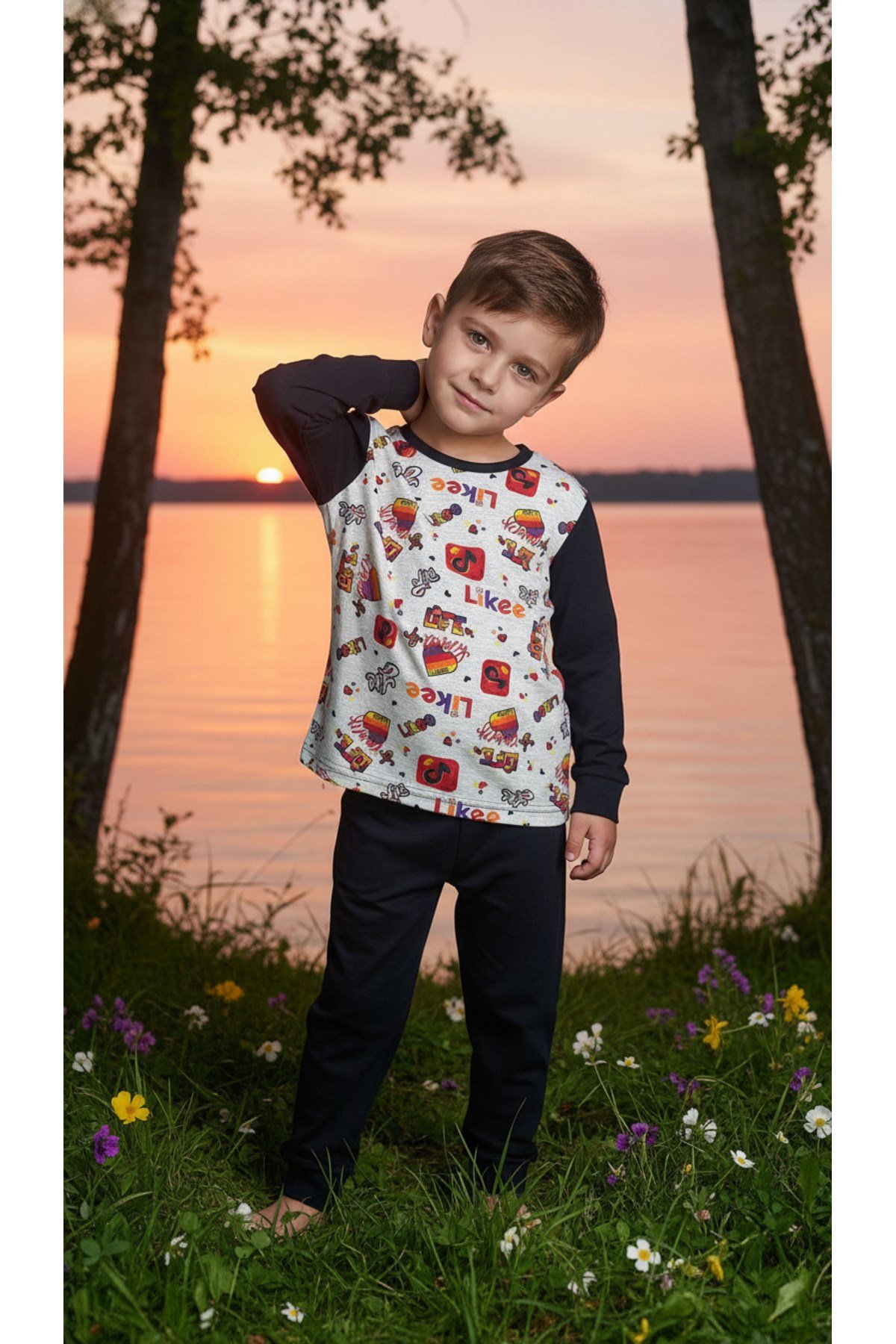 Çocuk Pamuklu Uzun Kol Pijama Takımı