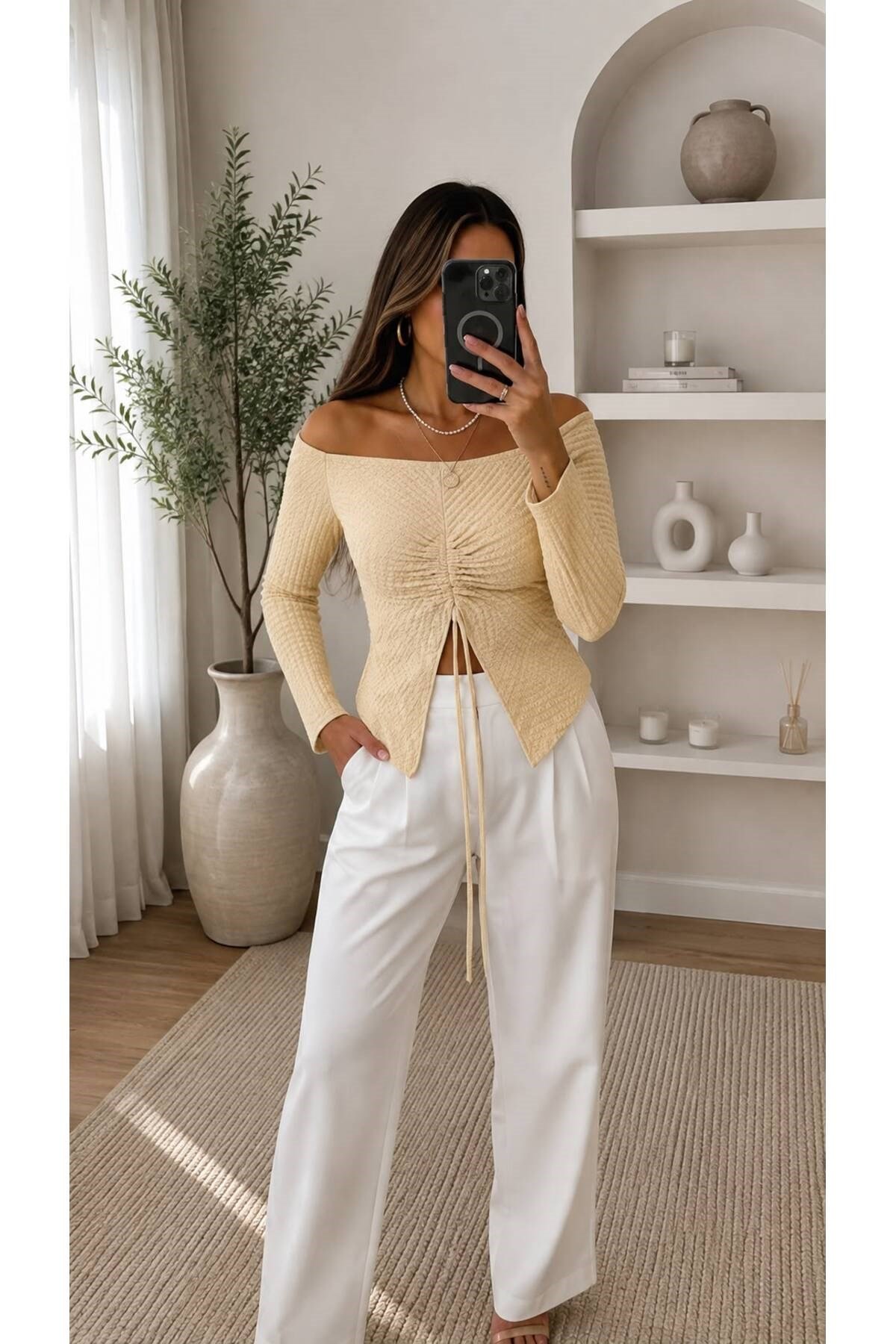 Fantezi Büzgülü Crop, Bluz