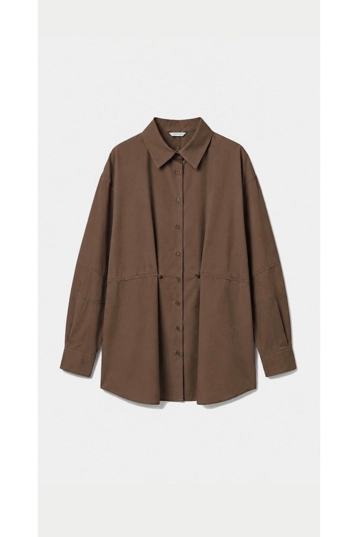 Kahverengi Poplin Oversize Gömlek