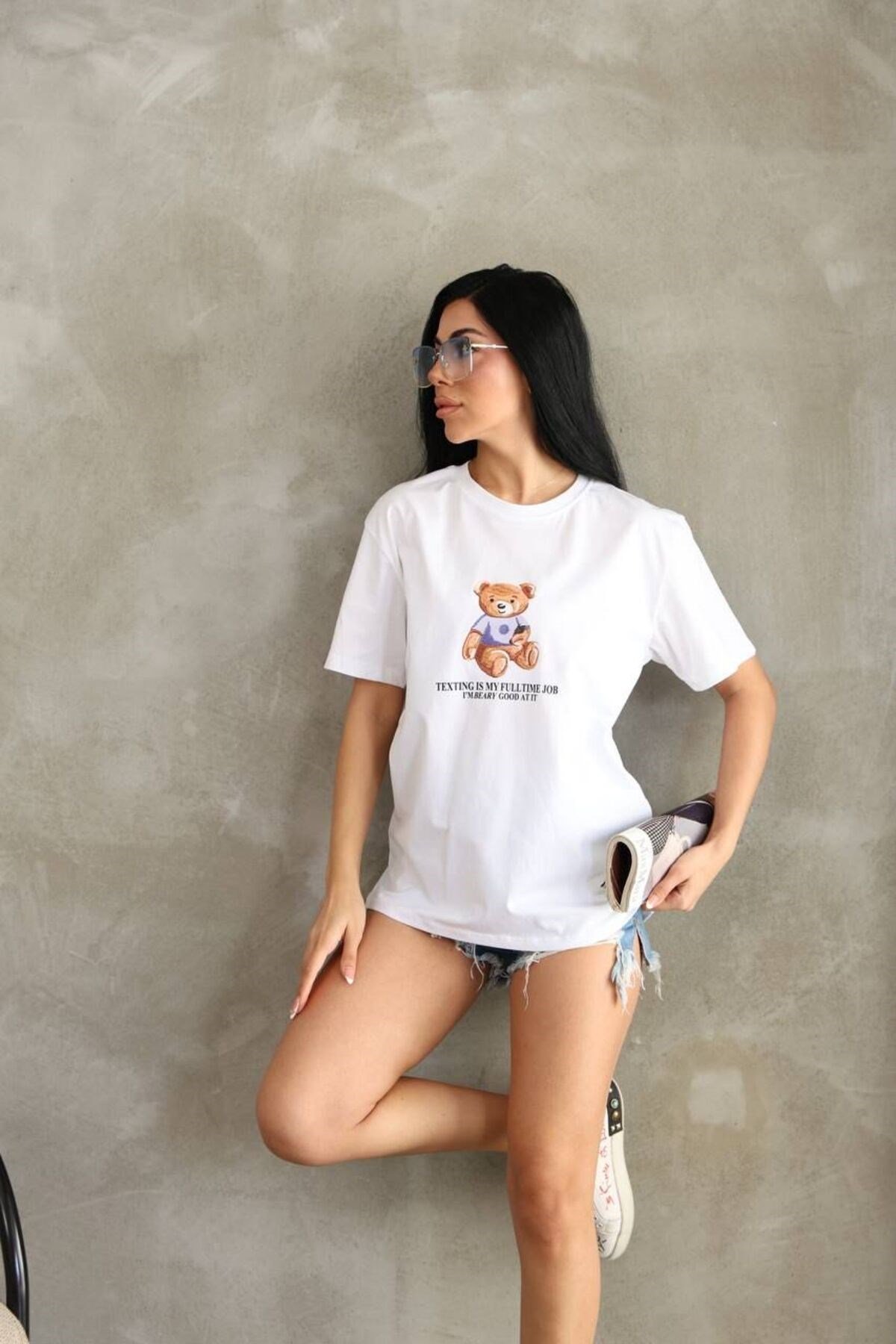 Teddy Bear Baskılı Pamuklu T-shirt