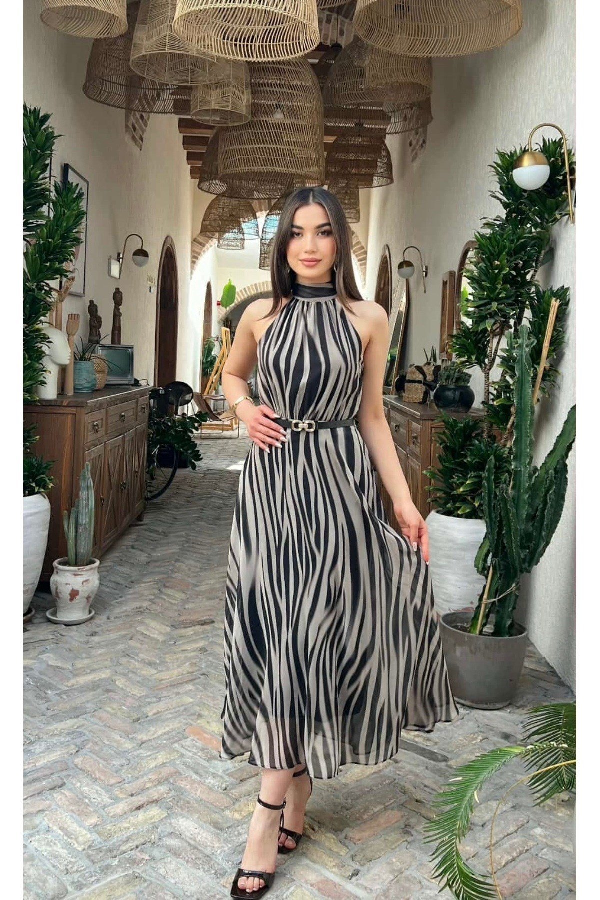 Zebra Şifon Astarlı Elbise