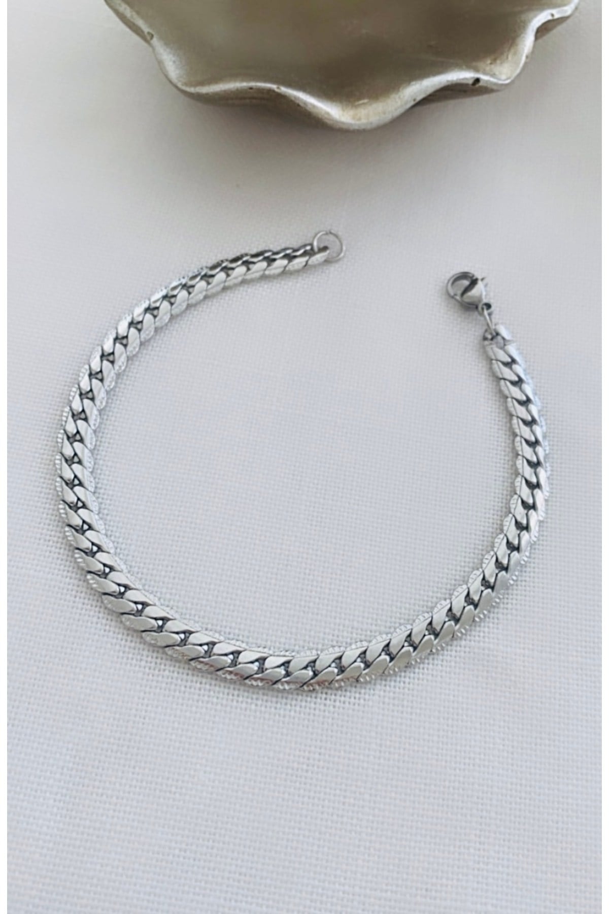 316 L Çelik Ezme Model Örgü Görünüm Erkek Bileklik (Kalınlık : 6 mm)