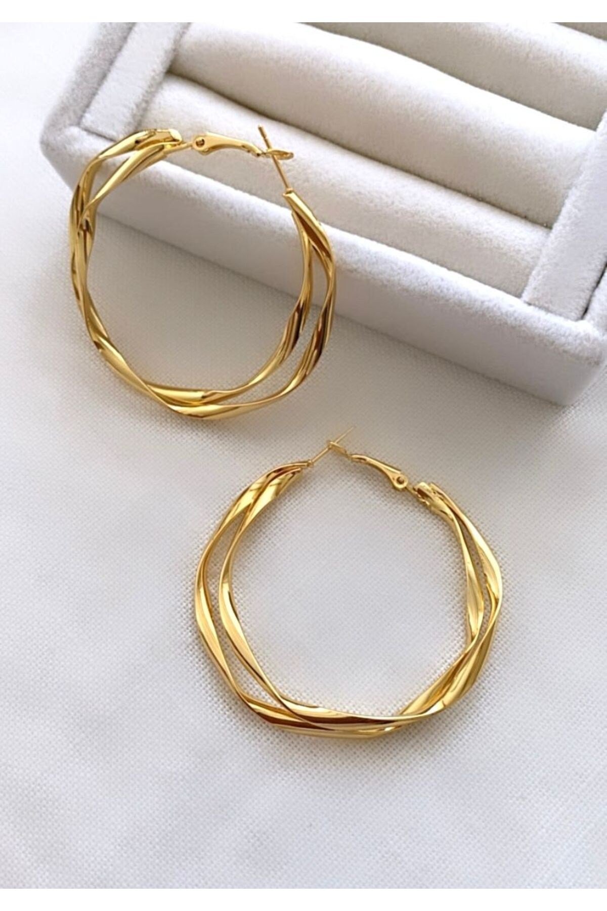 Çelik Kıvrımlı Model İkili Görünüm Halka Küpe (5 cm)