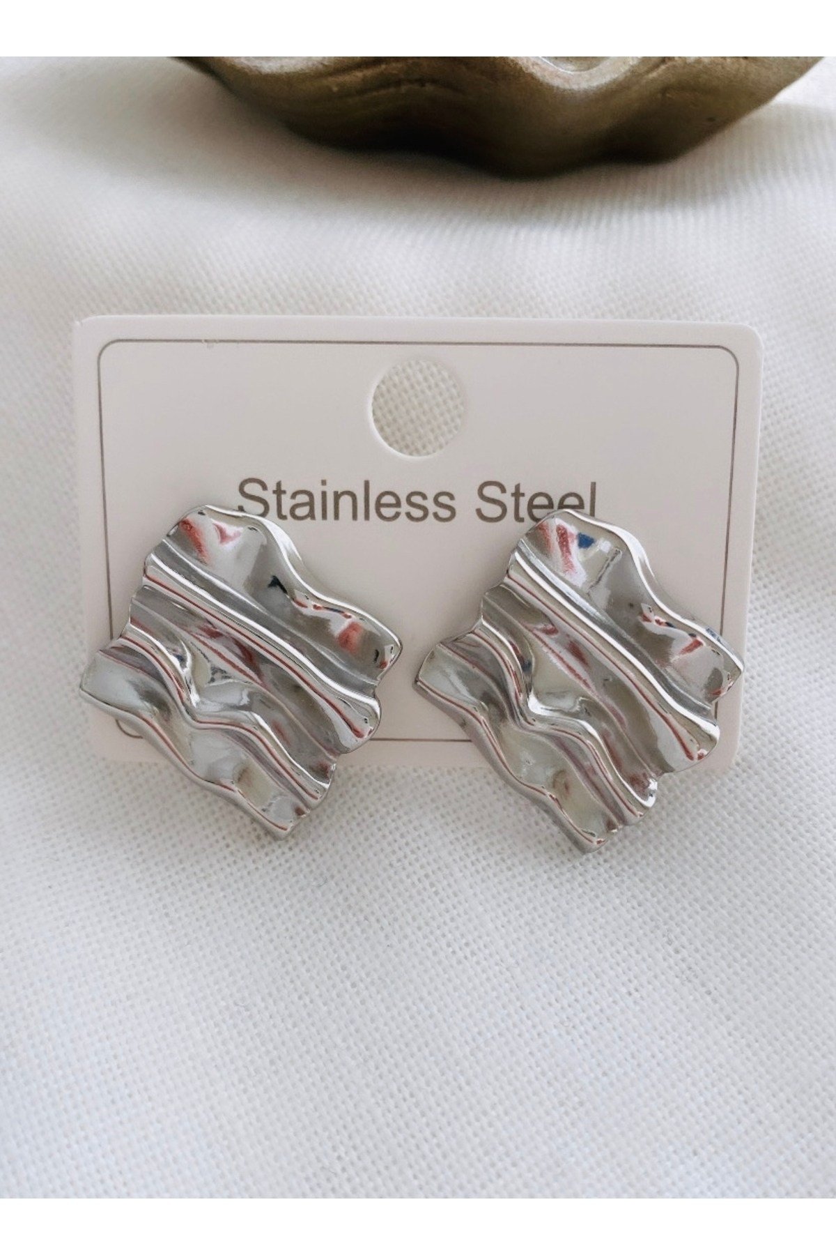 Çelik Plaka Model Silver Küpe