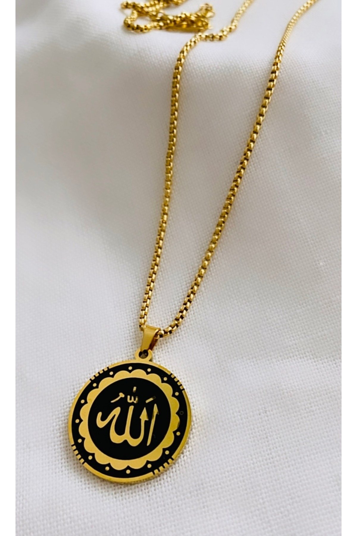 Çelik Siyah İşlemeli Allah Yazılı Unisex Model Kolye