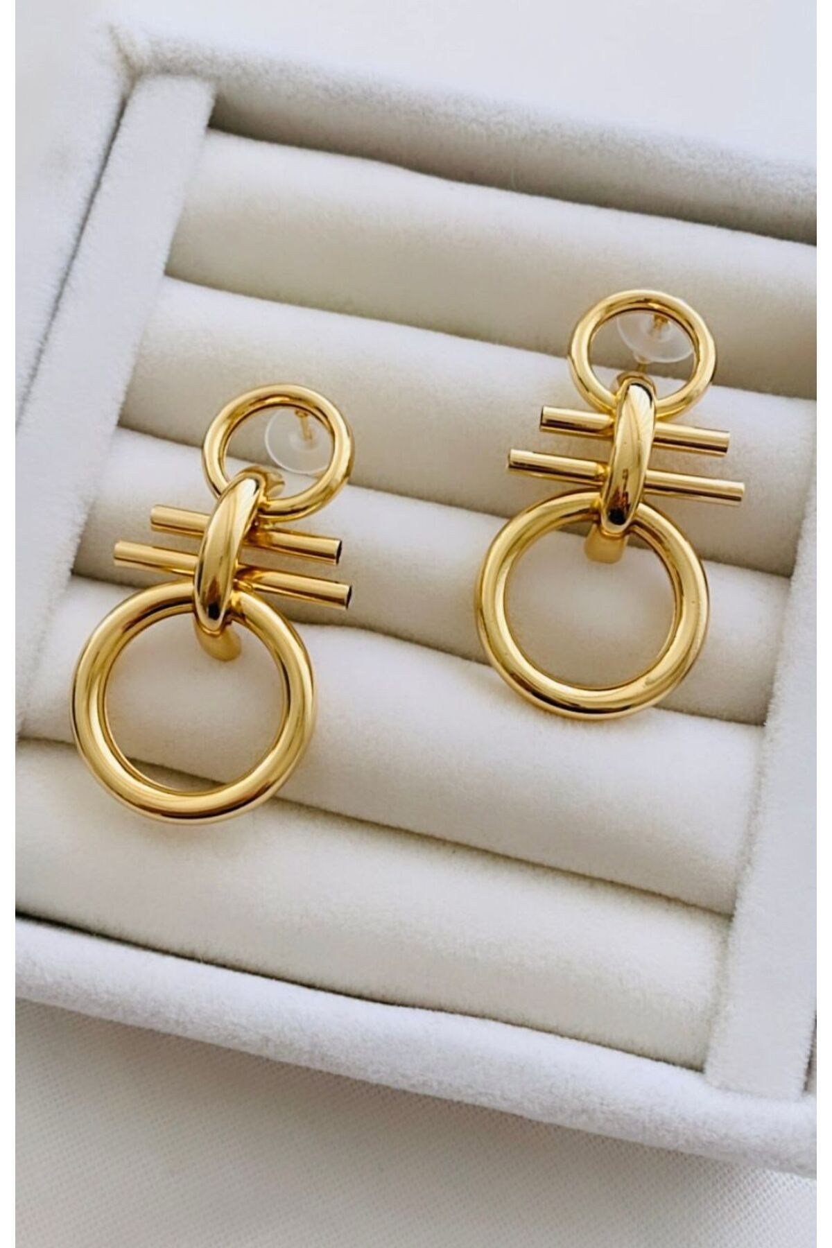 Çift Halka Tasarım Küpe (4,5 cm)