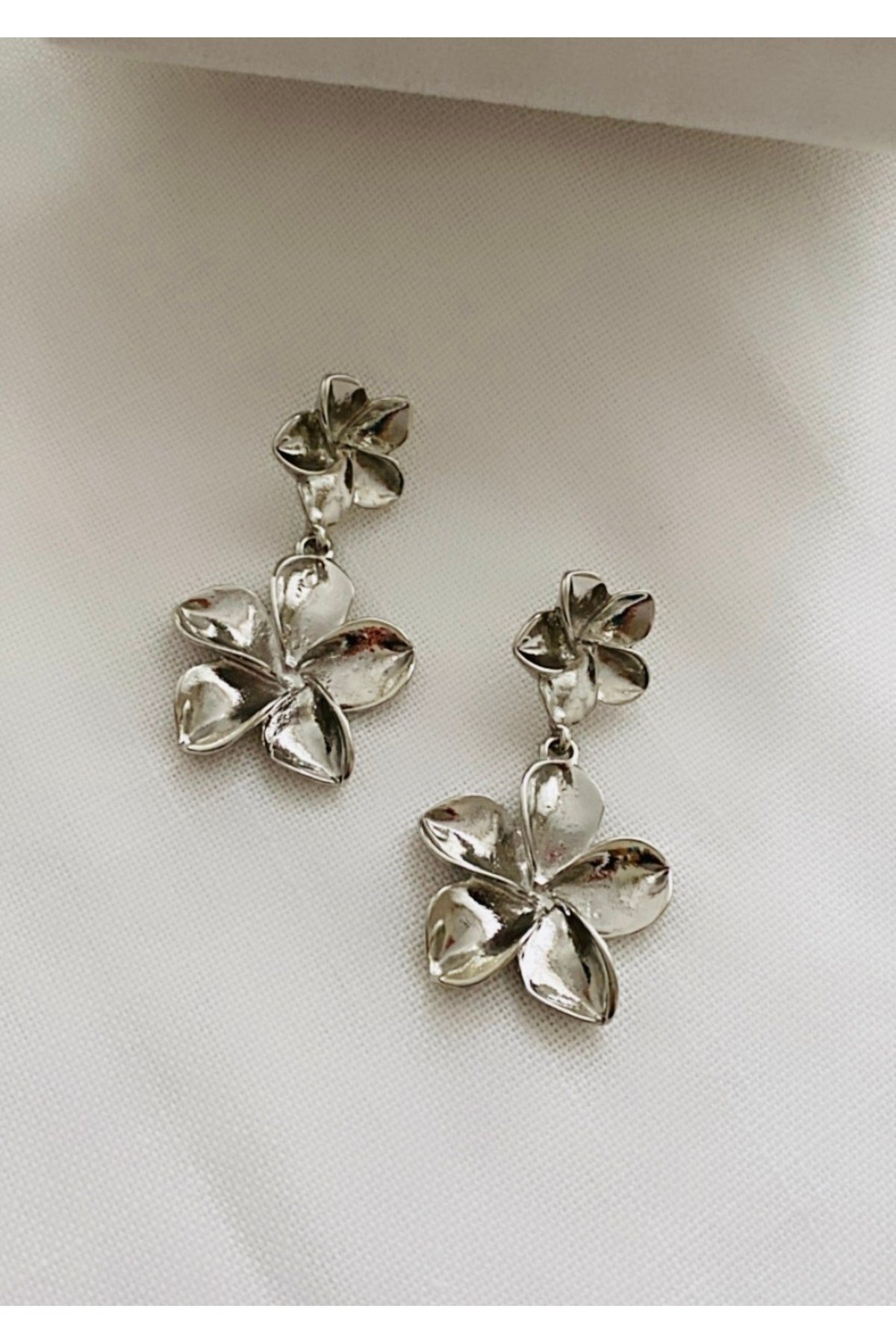İthal Gümüş İkili Çiçek Küpe (5 cm)