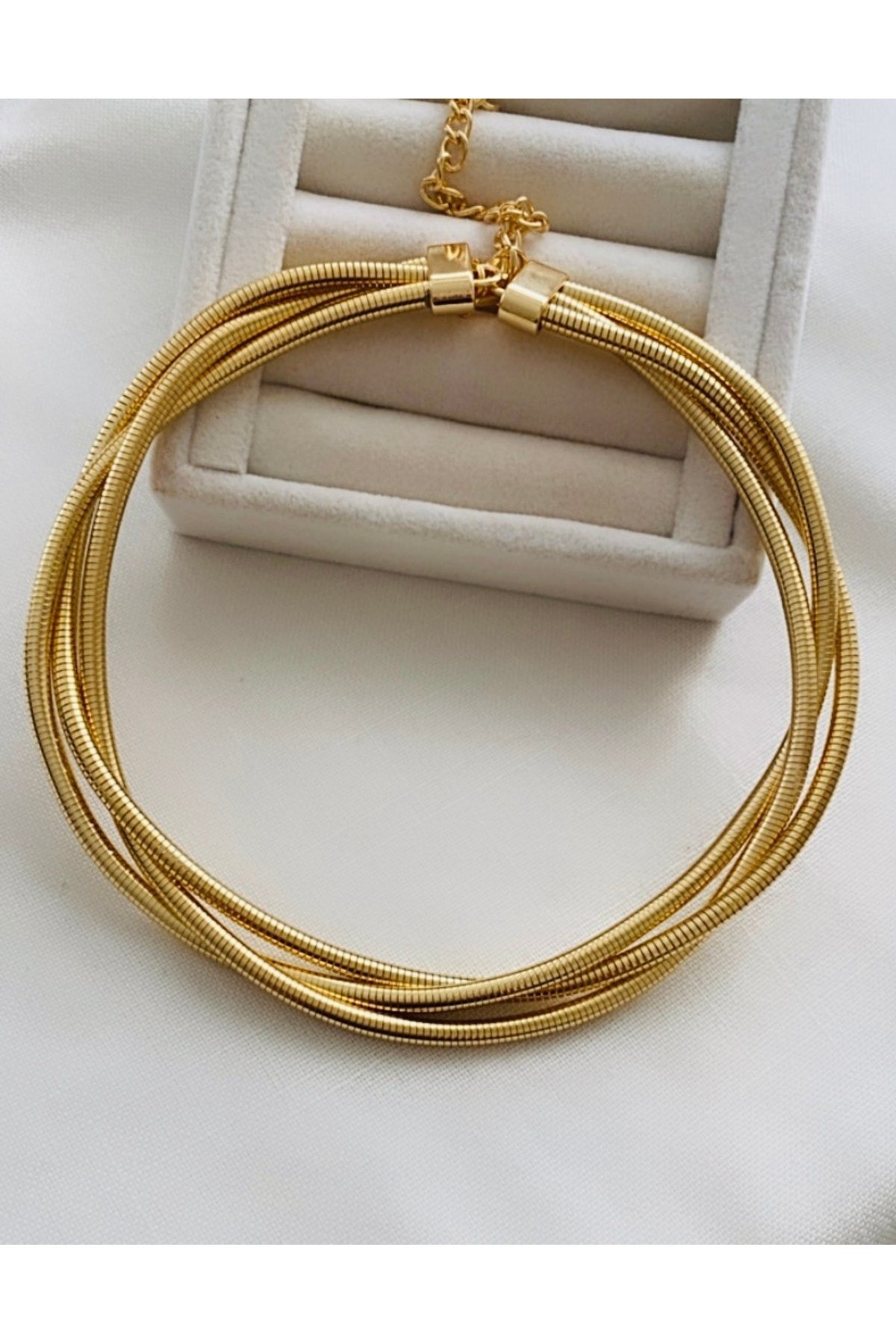 İthal Üçlü Sarmal Gold Choker Kolye
