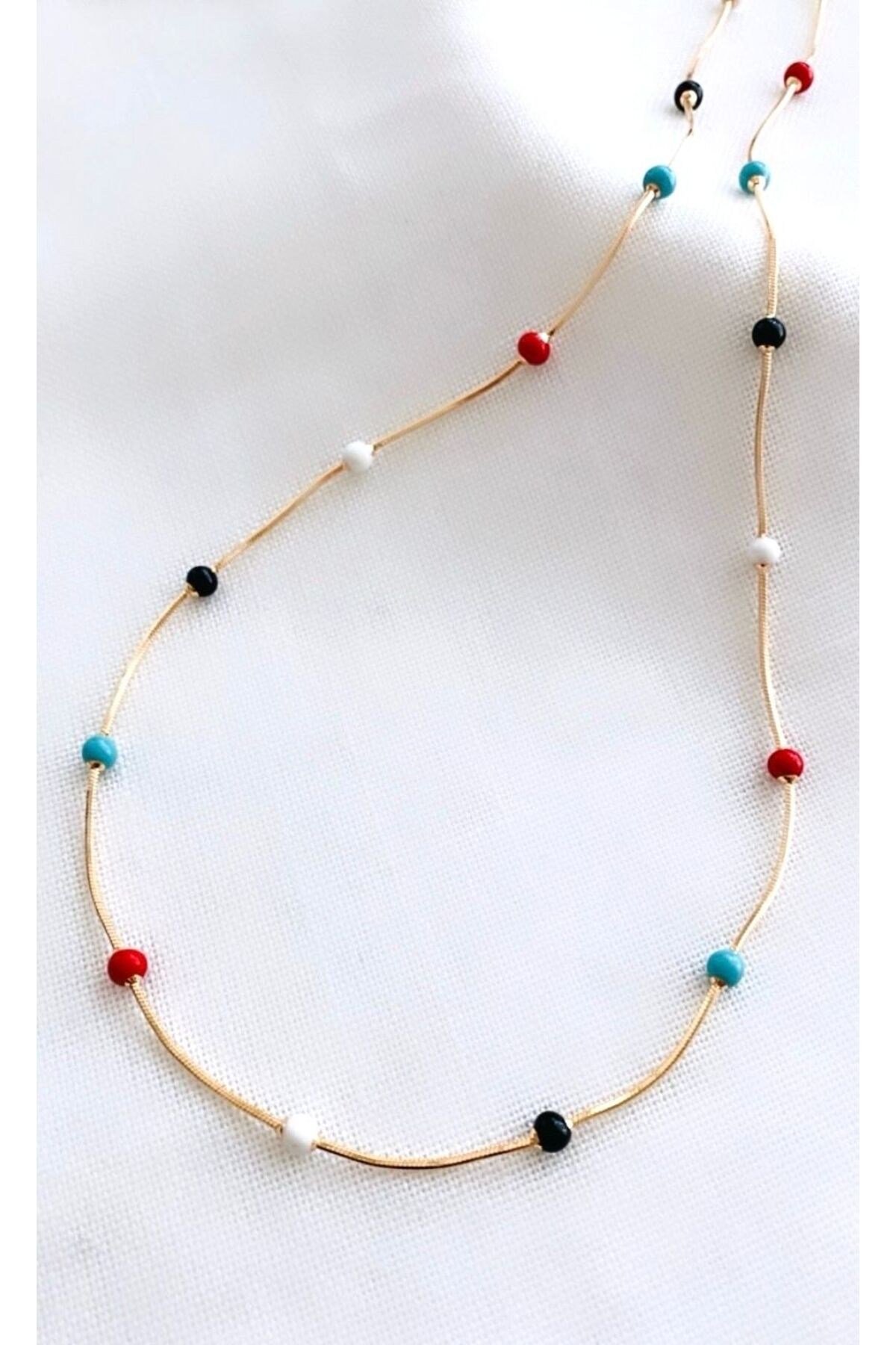 İthal Xupıng Renkli Top Boncuklu Kolye (48 cm)