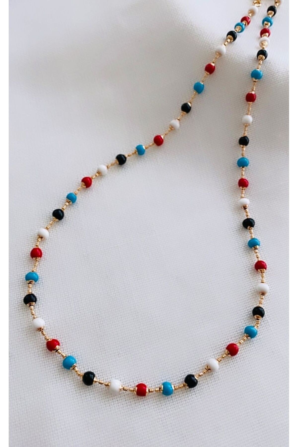 İthal Xupıng Sık Top Boncuklu Renkli Kolye (44 cm)