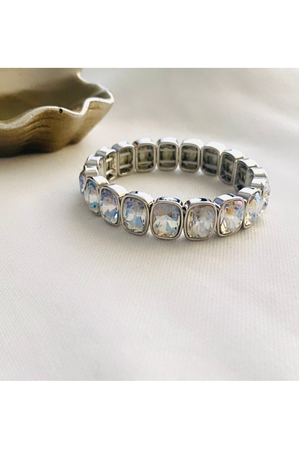 Kristal Taşlı Esnek Bileklik ( Kalınlık :1 cm)