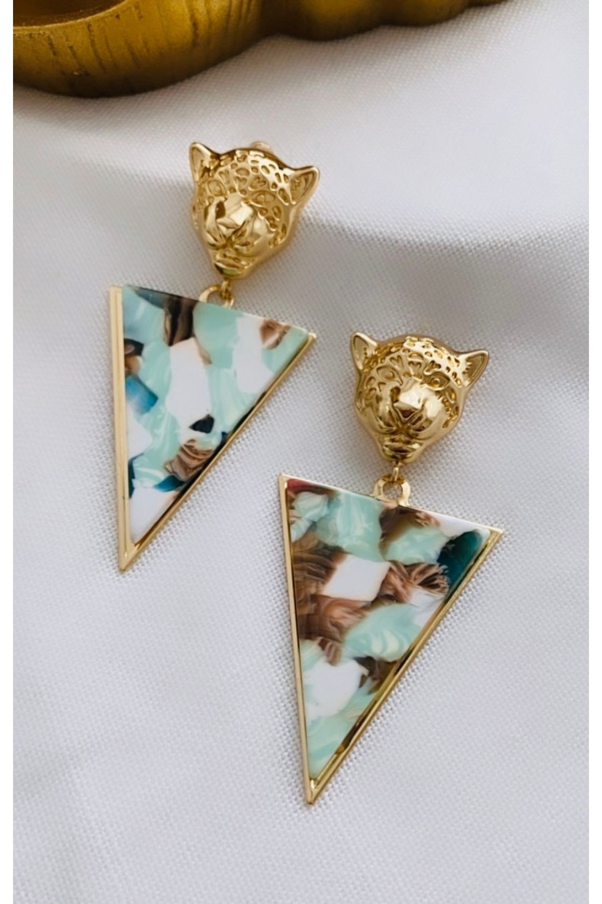 Marka Model Leopar Ebruli Üçgen Tasarım Kemik Küpe (7 cm)