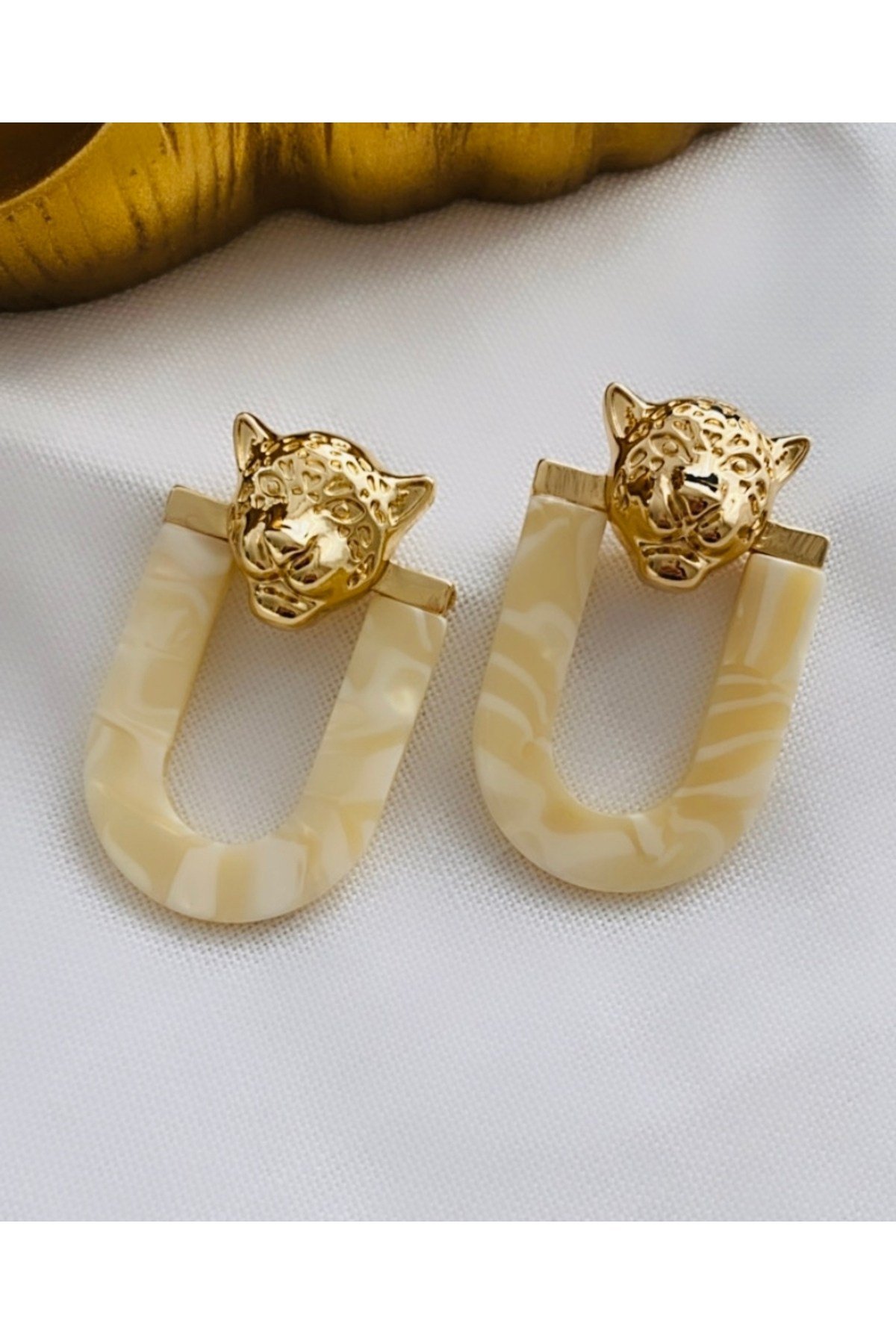 Marka Model Leopar Tasarım Kemik Küpe (5 cm)