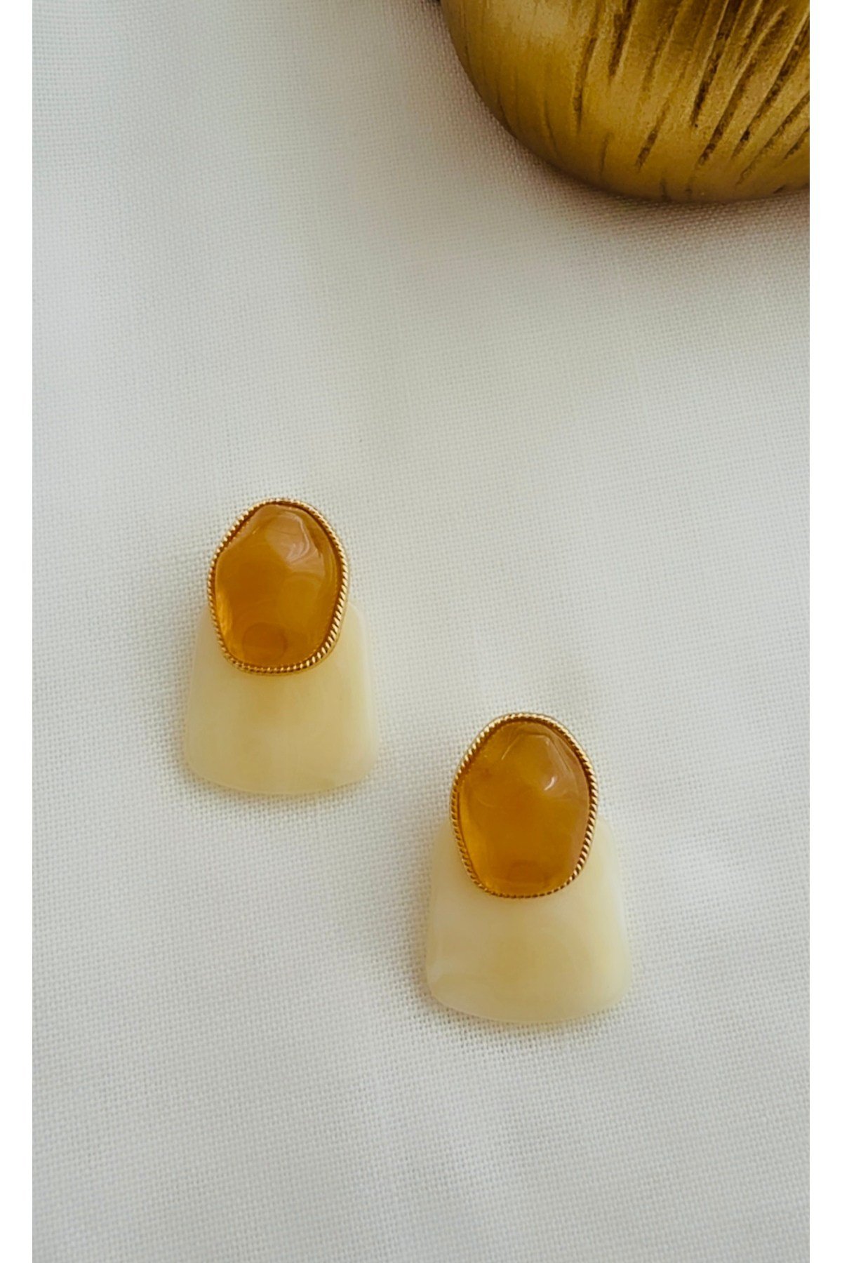 Tasarım Ebruli Kemik Küpe (4 cm)
