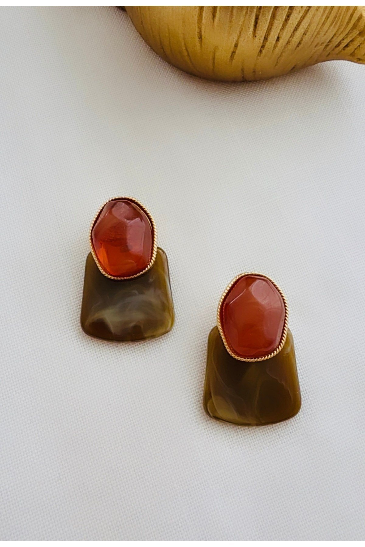 Tasarım Ebruli Kemik Küpe (4 cm)