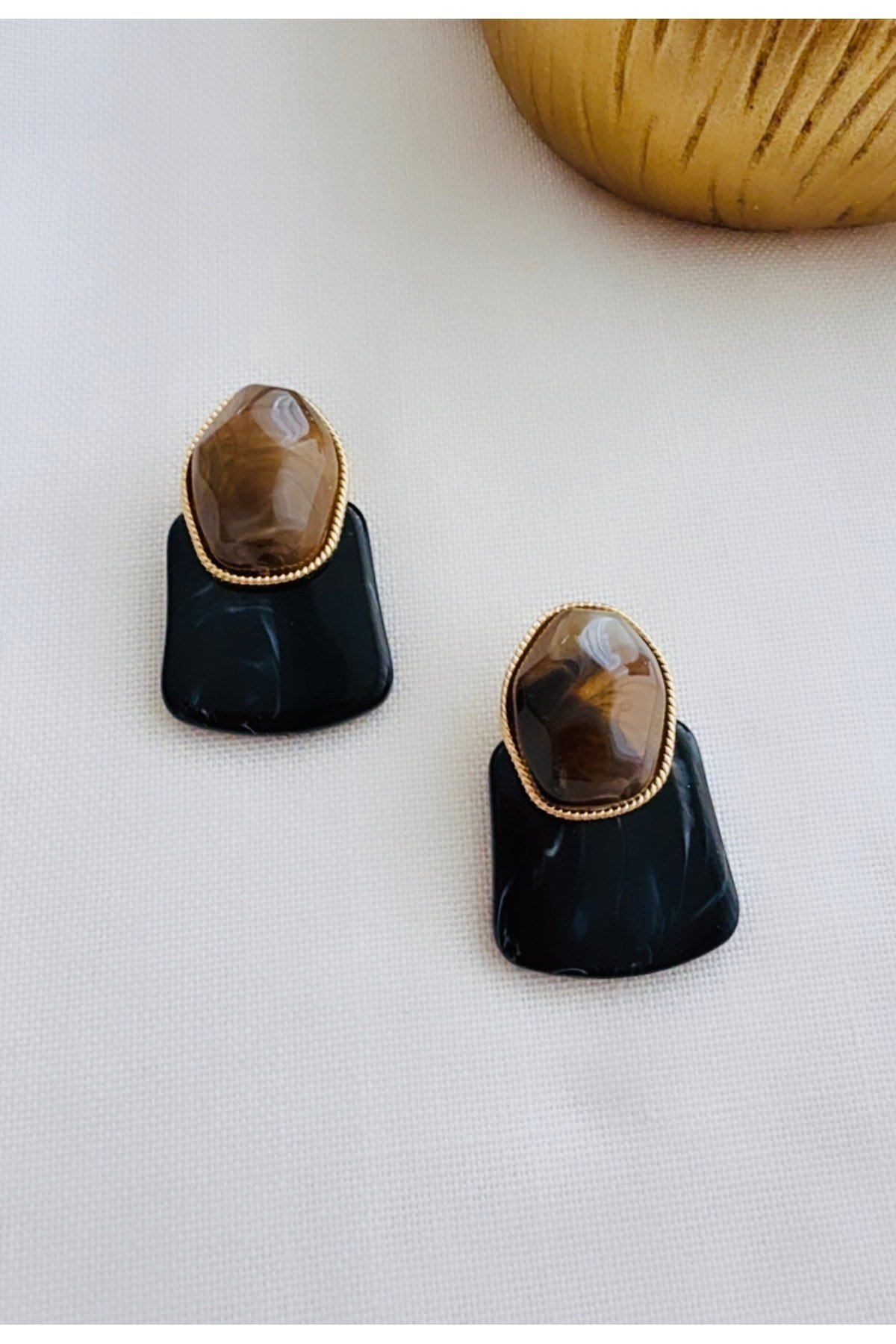 Tasarım Ebruli Kemik Küpe (4 cm)