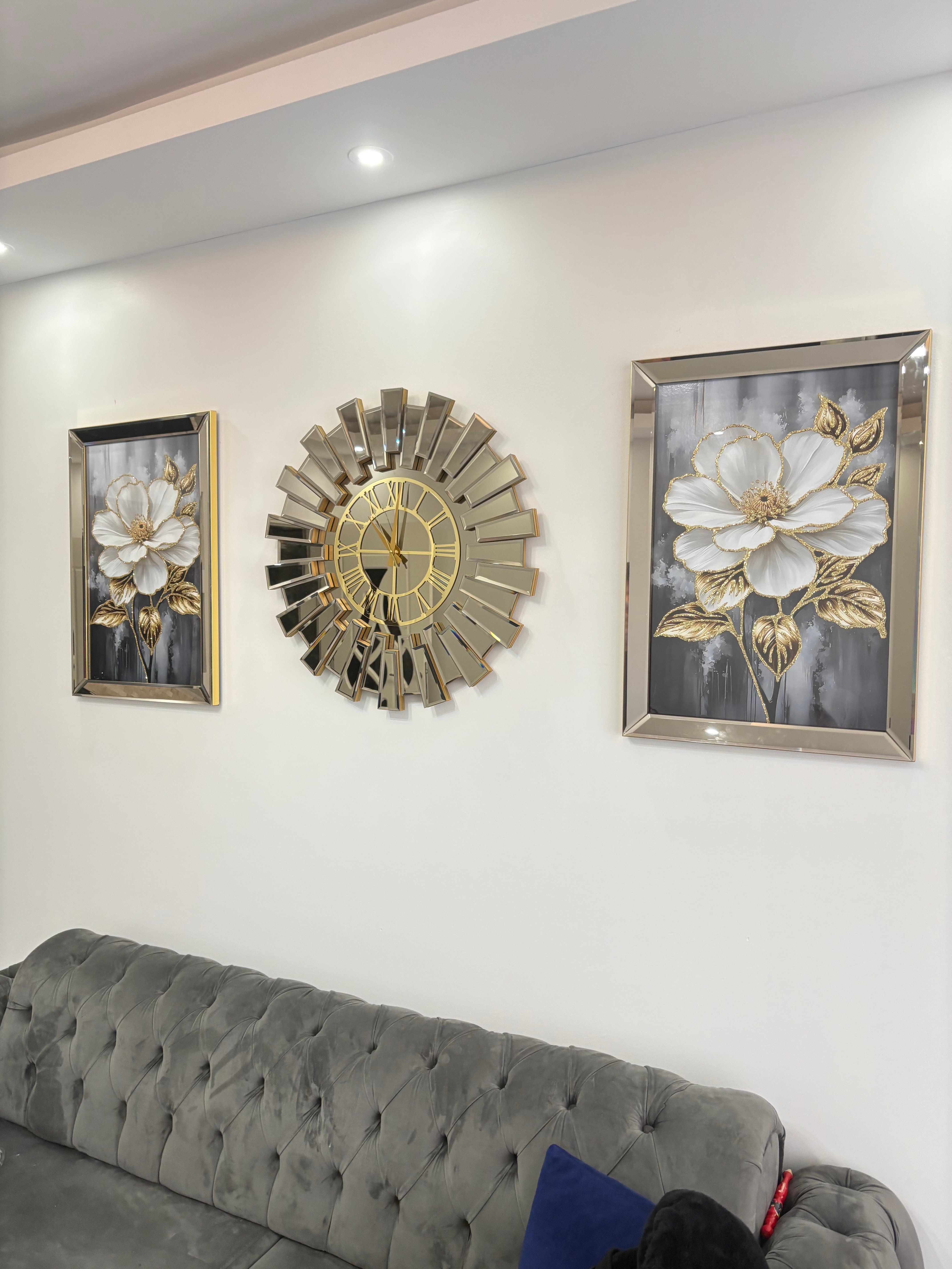 PİYANO MODEL DUVAR SAAT İKİLİ BEYAZGÜL TABLO GOLD