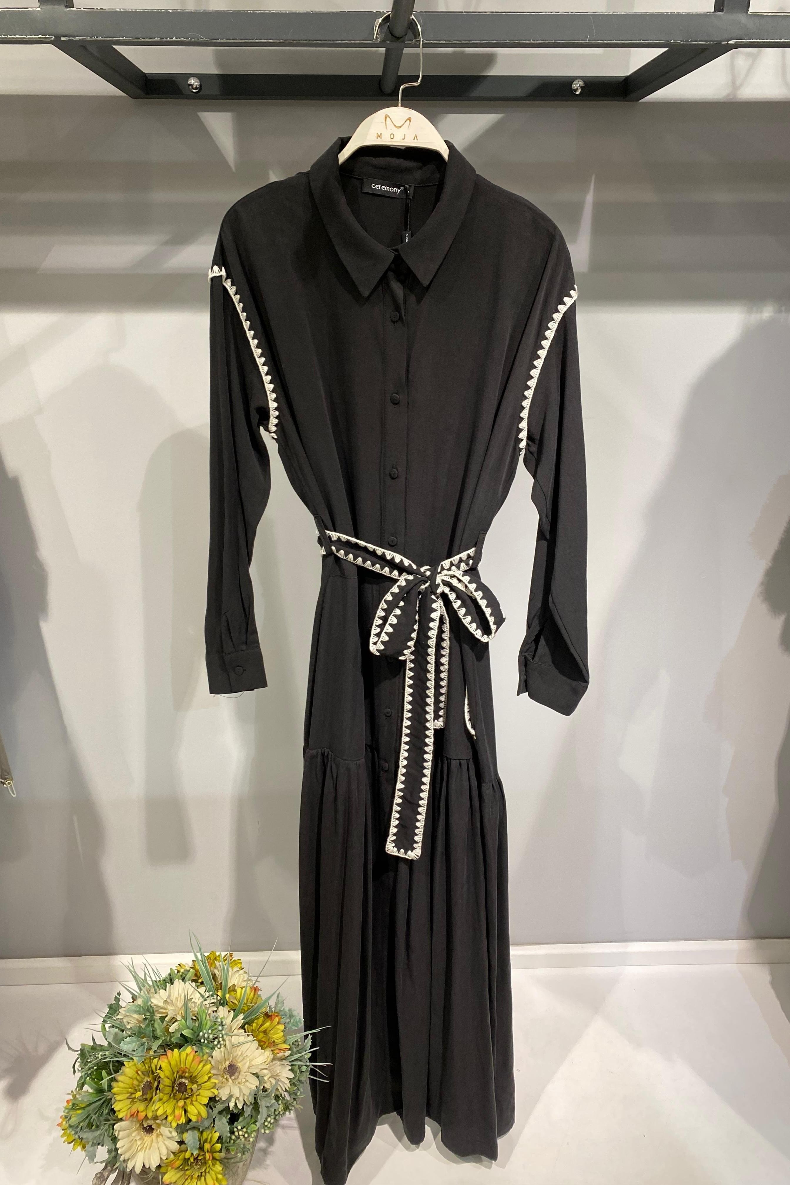 CEREMONY OMZU VE KEMERİ ÇOBAN DİKİŞLİ TENCEL ELBİSE