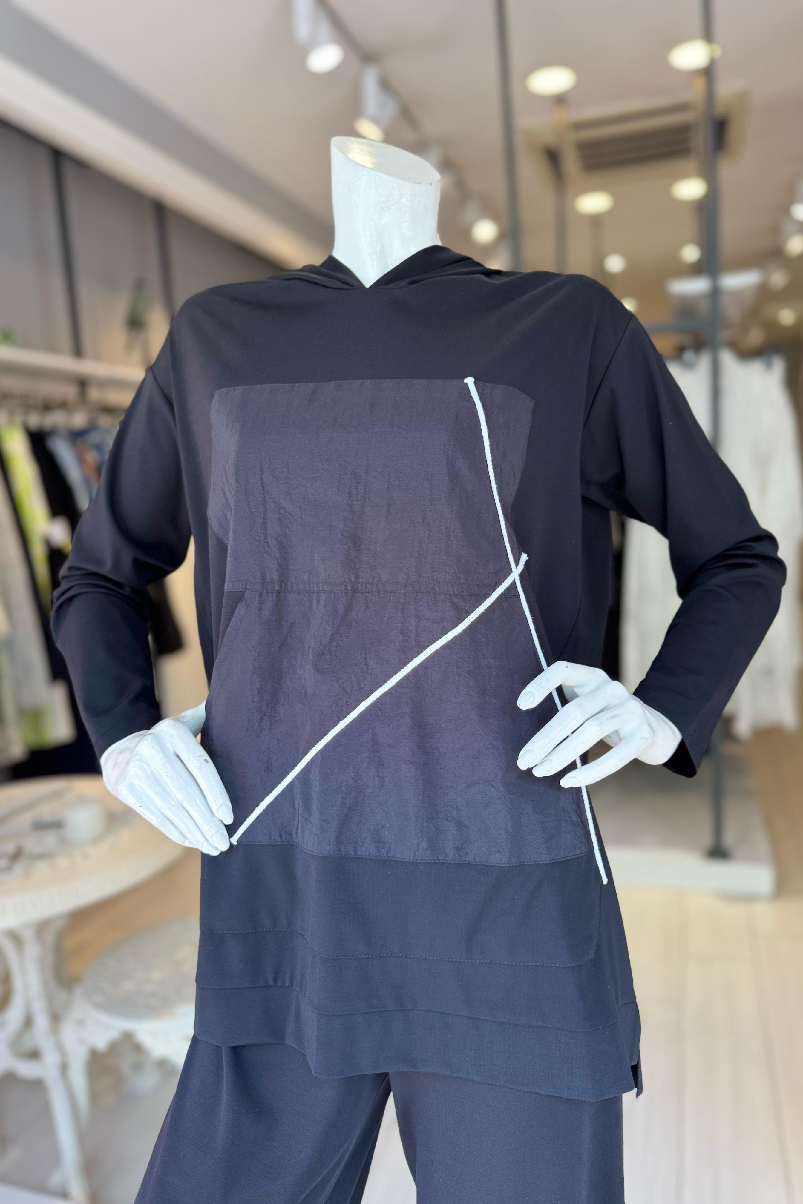 CEREMONY Tuniğinin Önü Dubai ve İp Detay Kapüşonlu Bambu Pantolon Takım