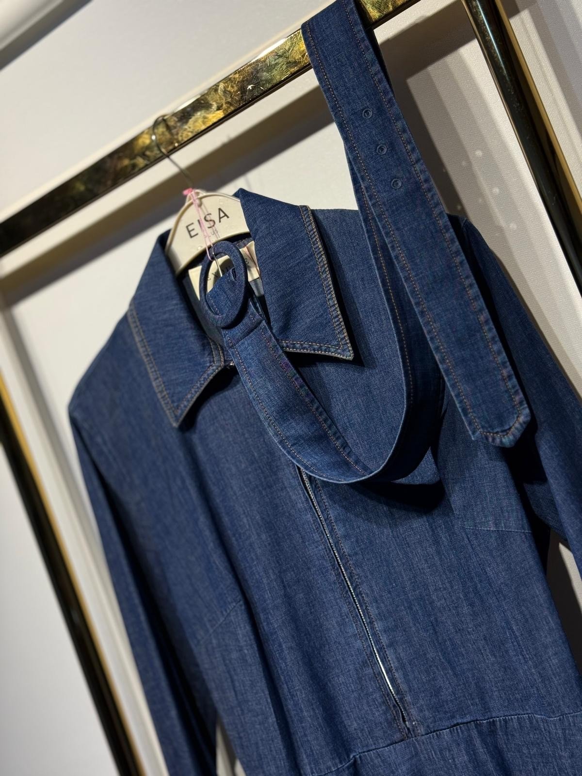 EXQUİSE Finis Kemer Hediyeli Denim Uzun Elbise