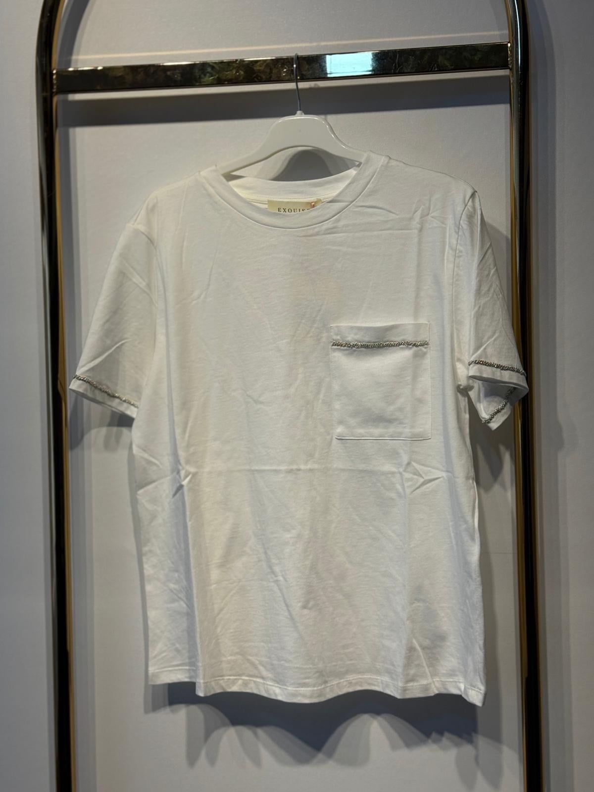 EXQUİSE İrisora Göğüs Taş İşleme Cep Detaylı Rahat Tshirt
