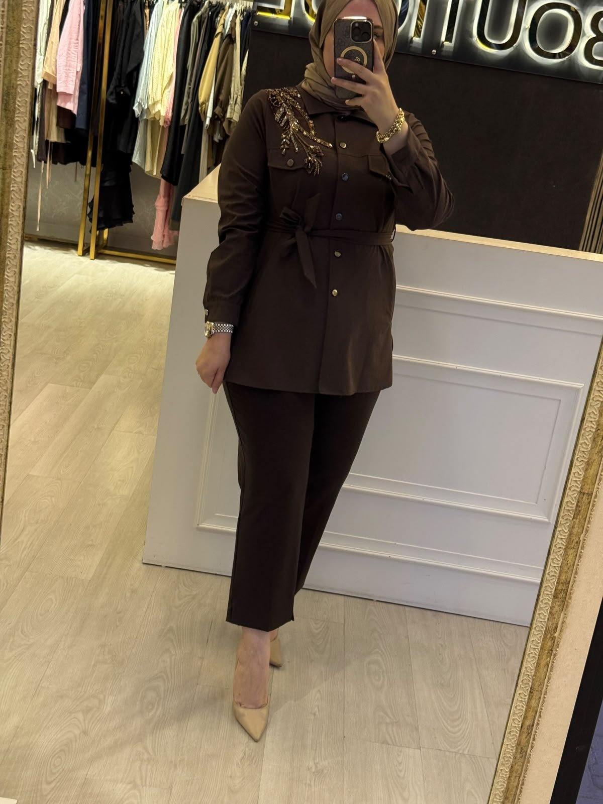 FUAT GÜRSEN Omuz Detaylı Bel Bağlamalı Kısa Kap