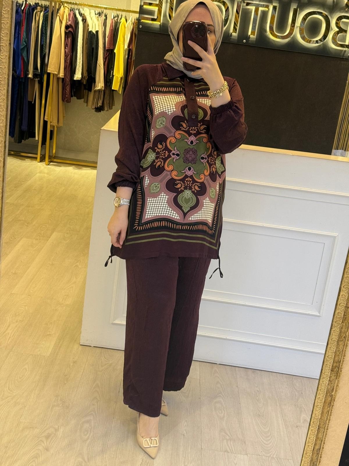FUAT GÜRSEN Parla Kumaş Özel Tasarım Tunik Pantolon Takım