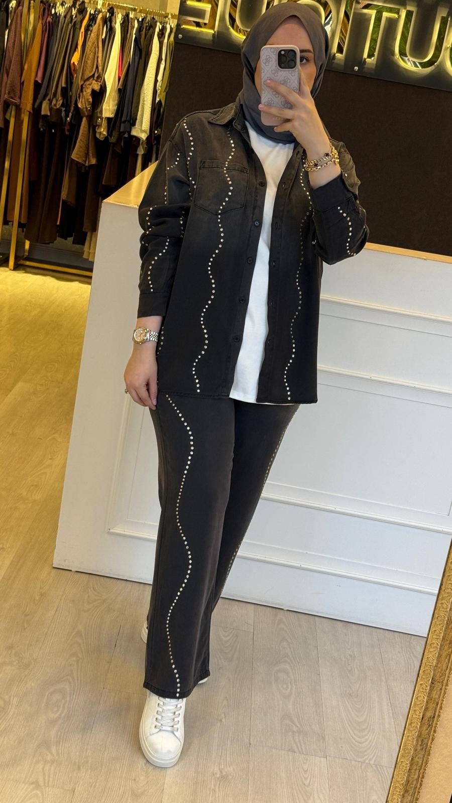 GHİSA Burgu Taş İşleme Denim Pantolon Takım
