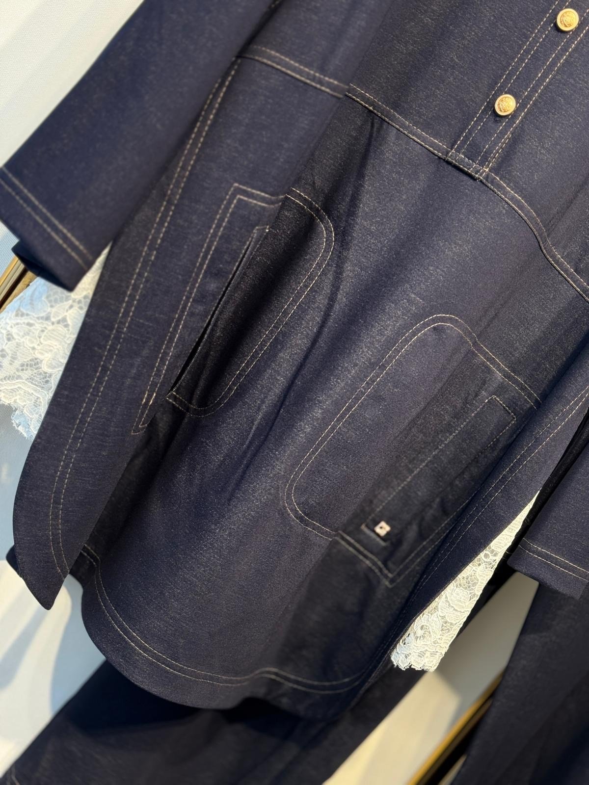 GHİSA Dantel Detaylı Mat Gold Düğmeli Tunik Pantolon Takım