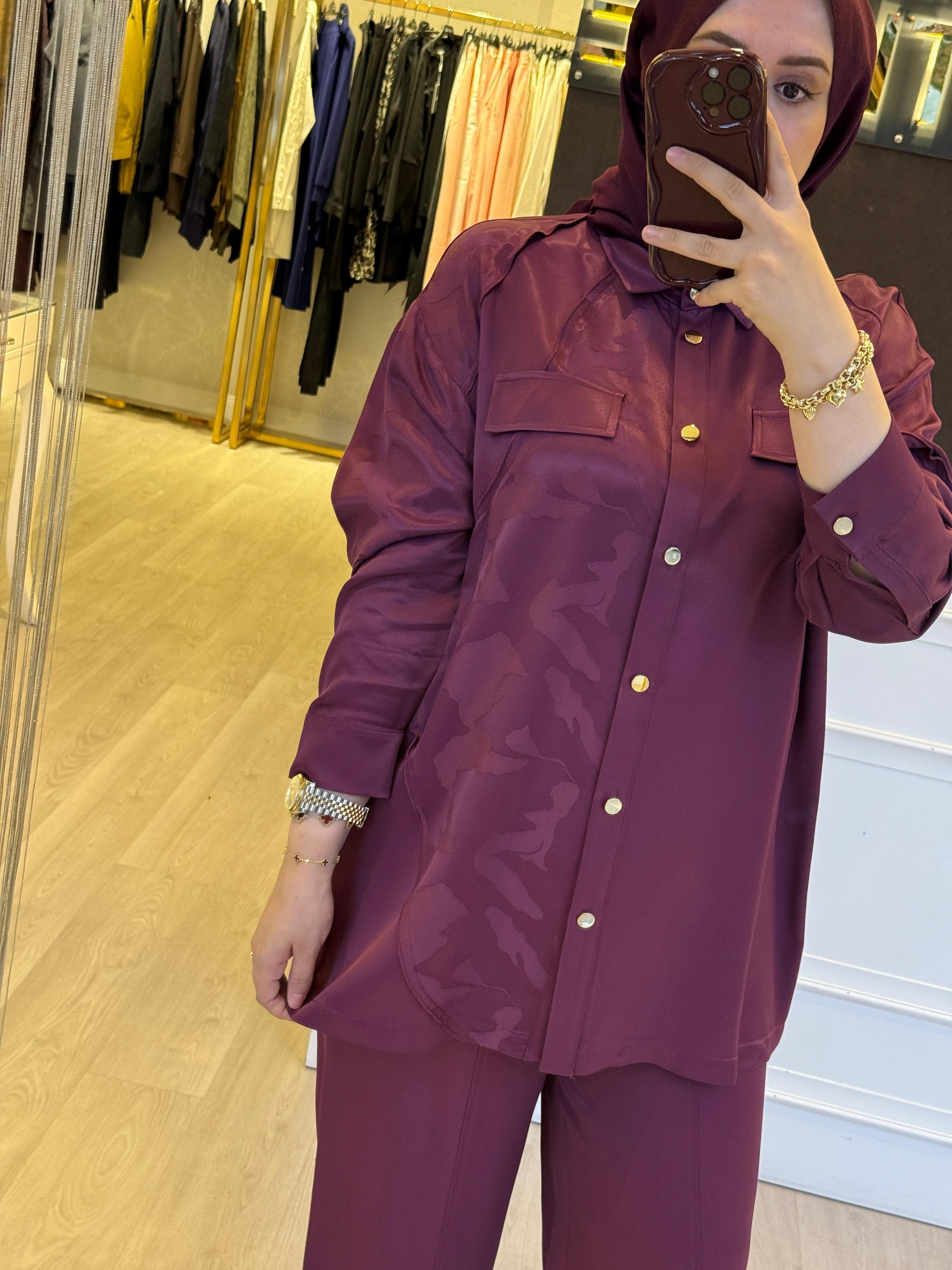 GHİSA Desenli Kumaş Gömlek Pantolon Takım