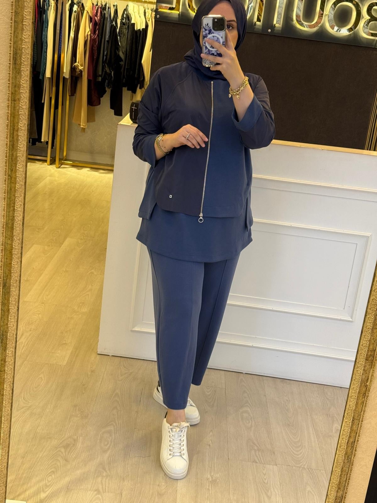 GHİSA Ferumuar Tasarım Mix Kumaş Tunik Pantolon Takım